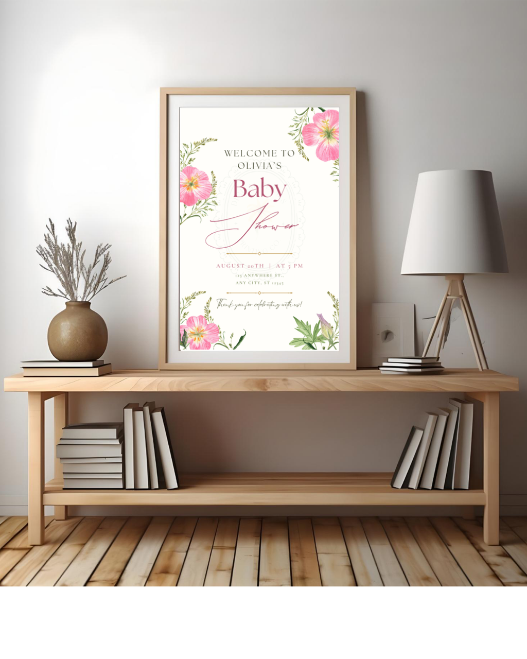 Pink Wildflower Baby Shower Welcome Sign | Editable Canva Template | Digital Download