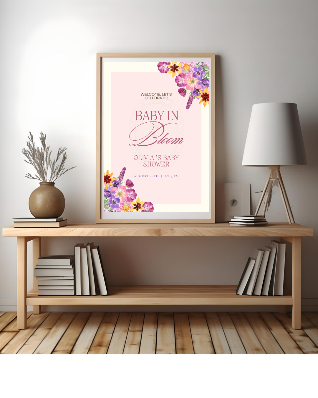 Baby in Bloom Baby Shower Welcome Sign Template | Editable Canva Digital Download