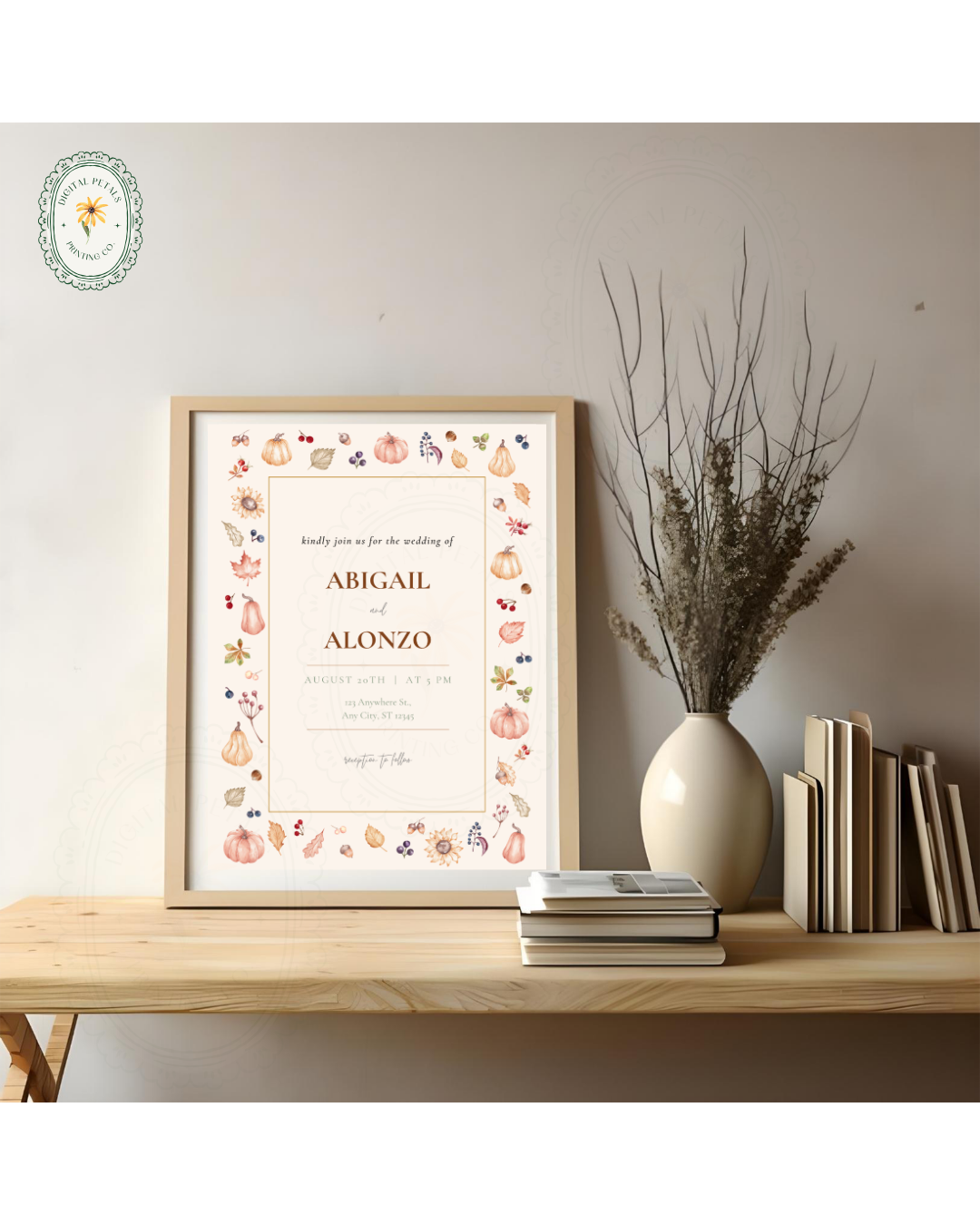 Autumn Harvest Wildflowers Wedding Invitation Template | Editable Canva Digital Download