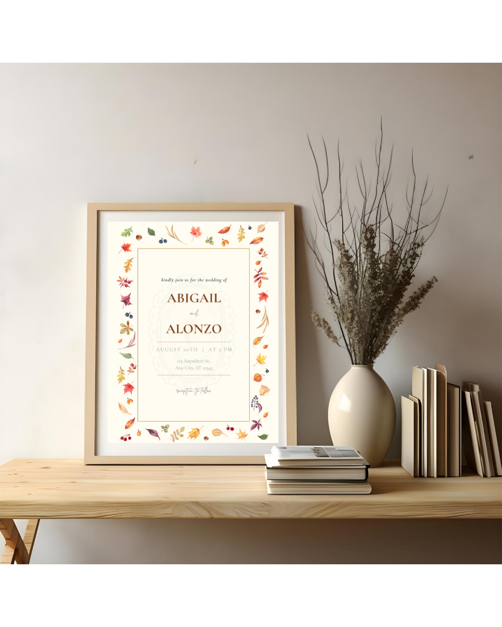 Fall Leaves Wedding Invitation Template | Terracotta & Cream | Digital Download