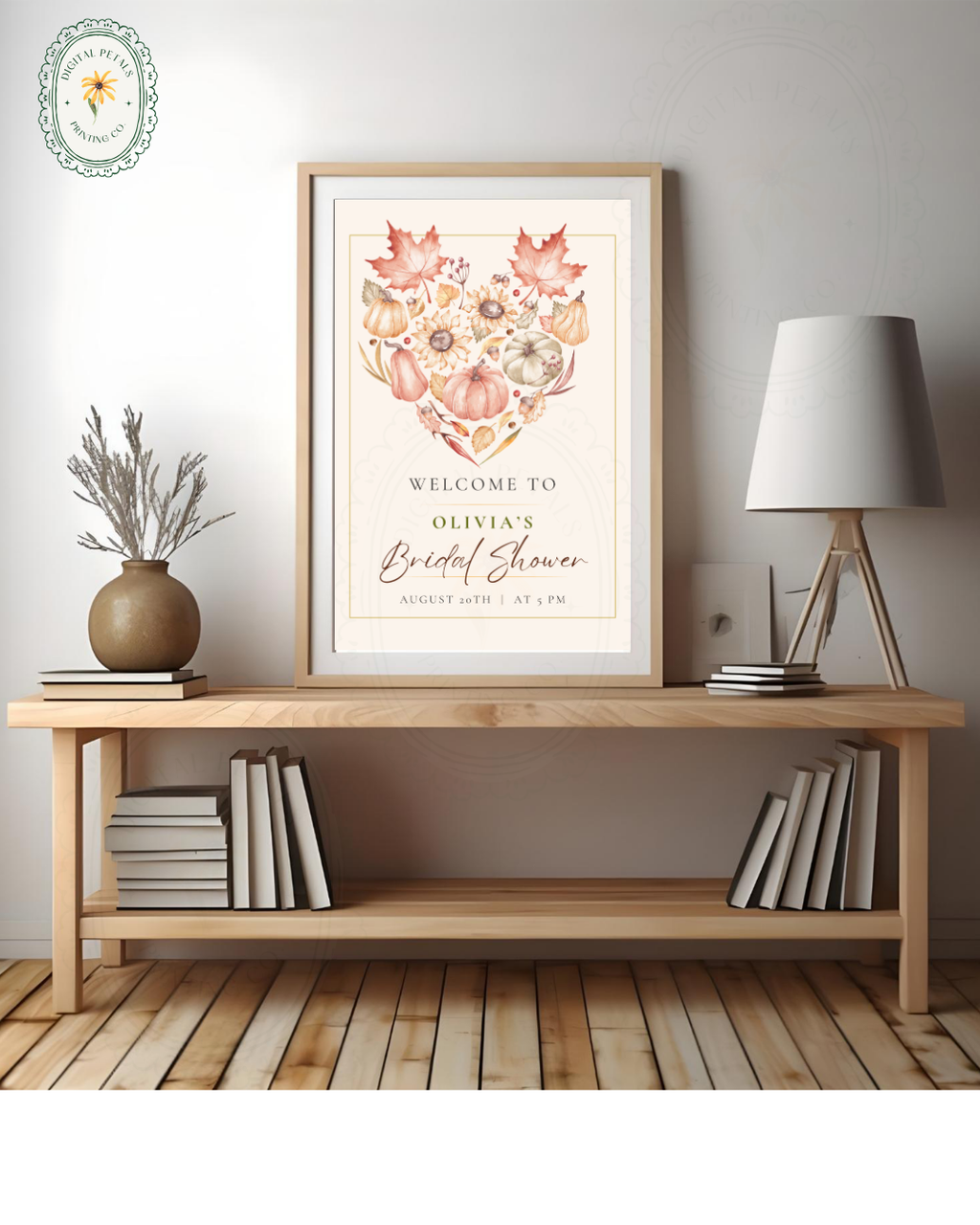 Burgundy Fall Leaves Watercolor Bridal Shower Welcome Sign Template | Editable Digital Download