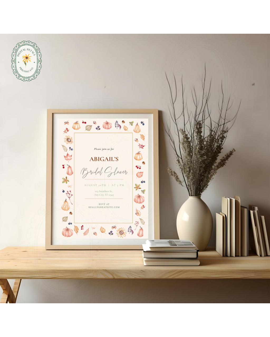 Autumn Harvest Wildflowers Bridal Shower Invitation Template | Editable Canva Digital Download