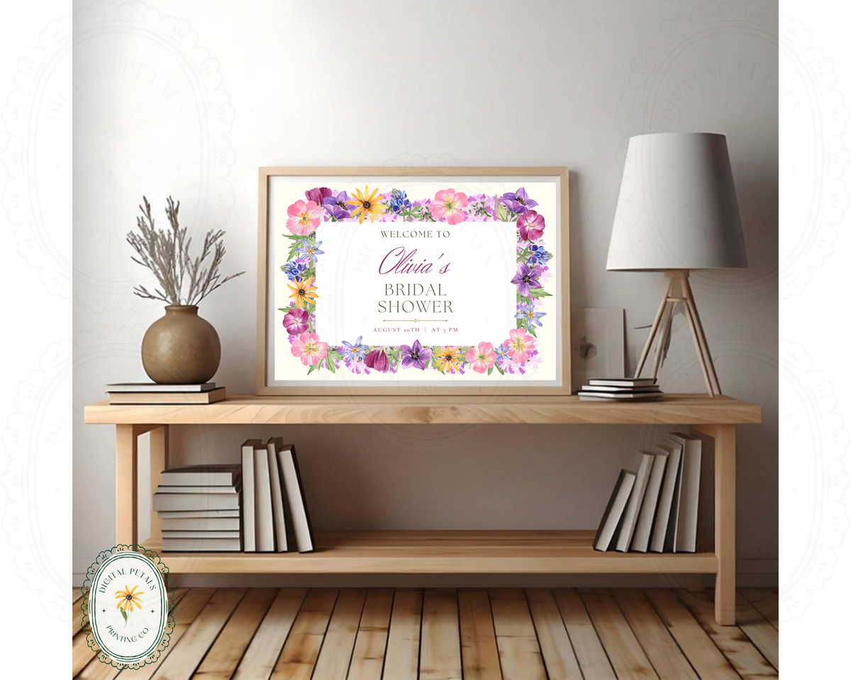 Bridal Shower Garden Party Welcome Sign Wildflower Border Template | Editable Canva Digital Download