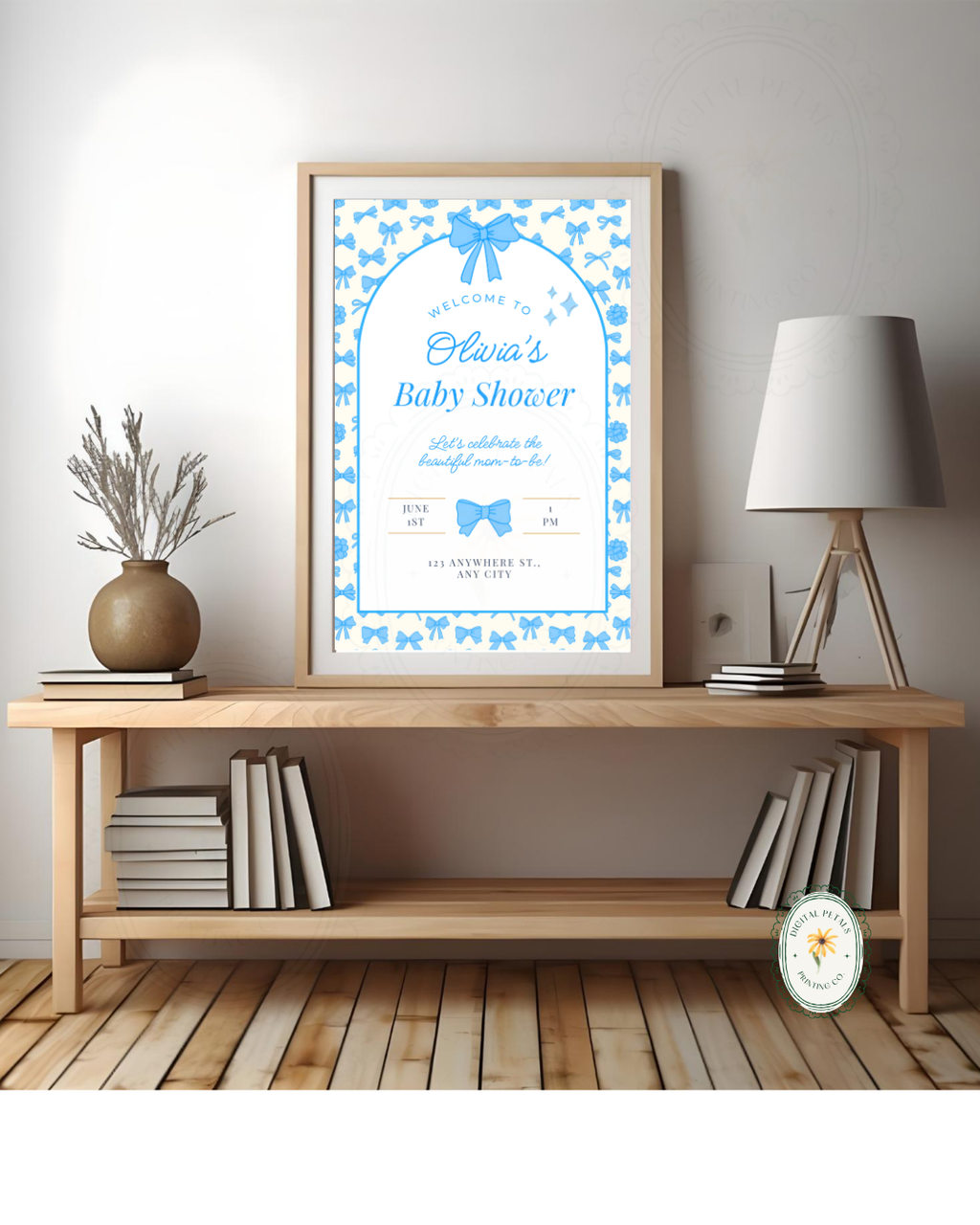 Baby Boy Shower Welcome Sign Template | Blue Ribbons & Bows | Canva Editable