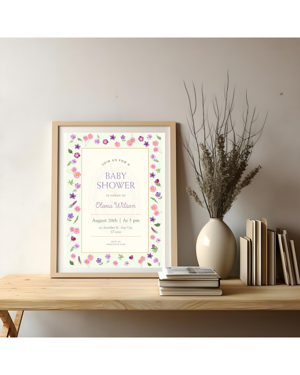 Spring Garden Wildflowers Baby Shower Invitation Template | Editable Canva Digital Download