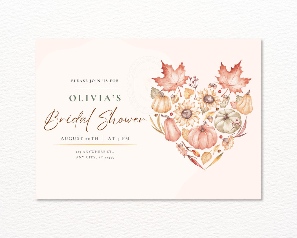 Autumn Maple Leaves Fall Bridal Shower Invitation | Printable Landscape Template | Digital Download