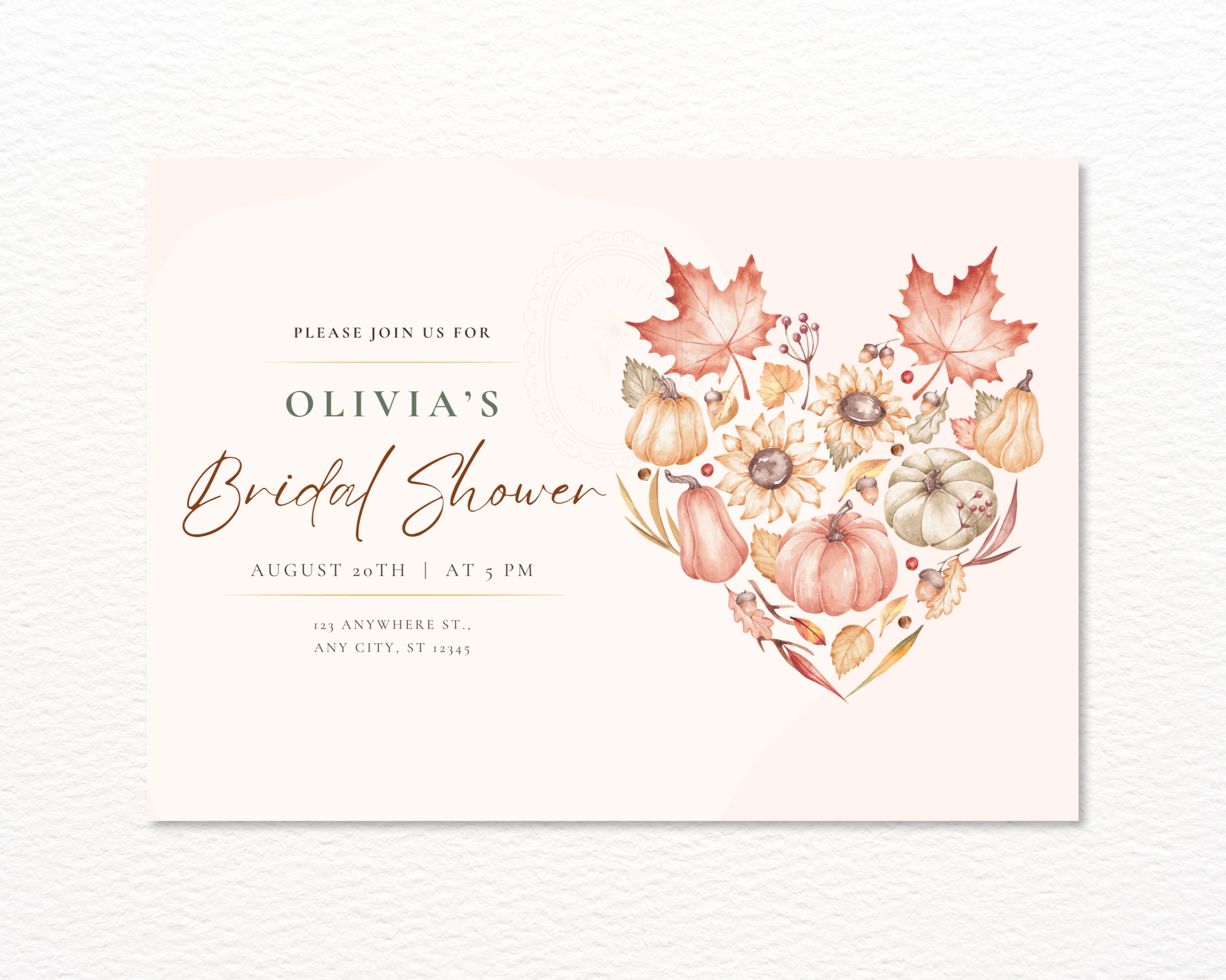 Autumn Maple Leaves Fall Bridal Shower Invitation | Printable Landscape Template | Digital Download