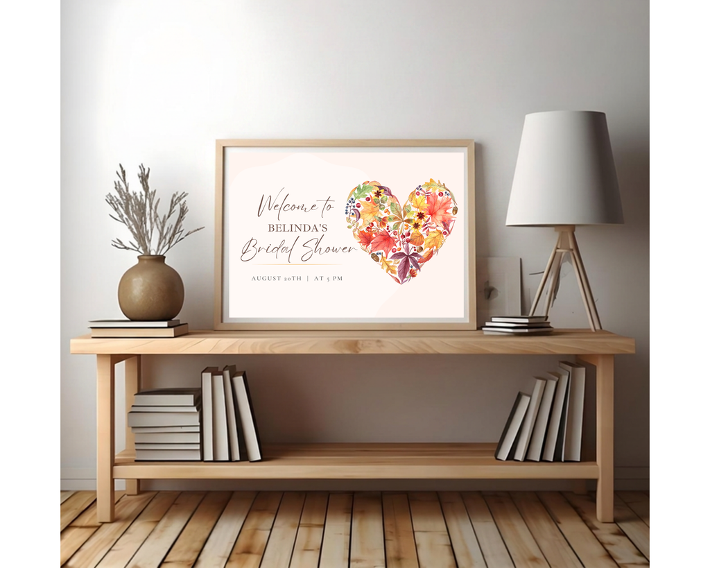 Fall Wildflower Bridal Shower Welcome Sign | Boho Heart Border | Editable Canva Digital Download | Print at Home
