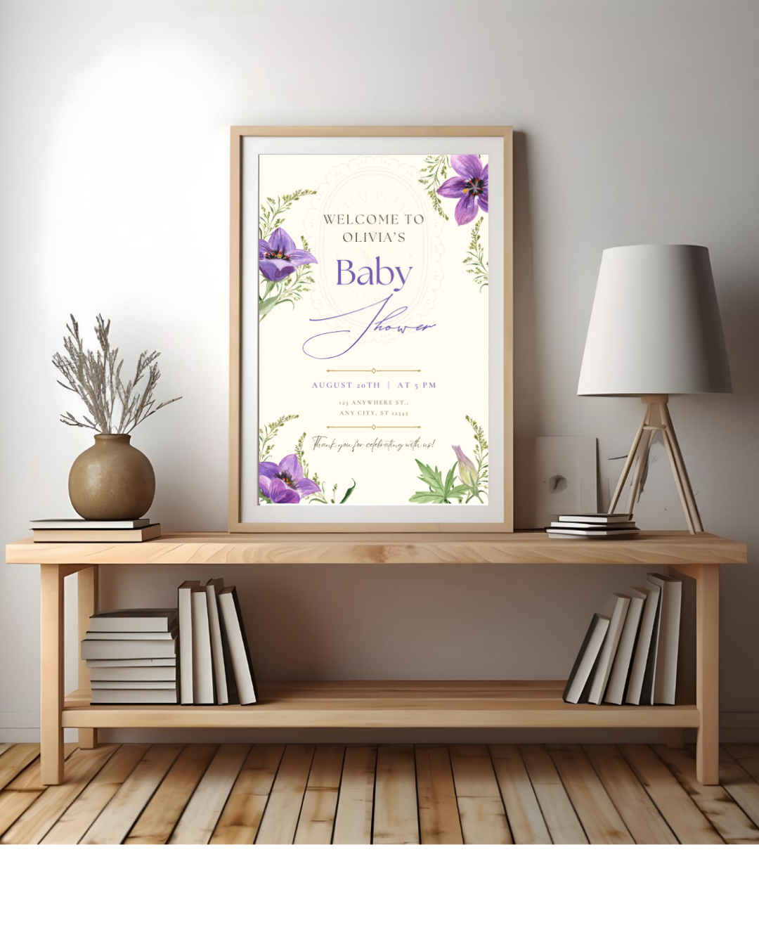 Violet & Periwinkle Wildflower Baby Shower Welcome Sign | Editable Canva Template | Digital Download