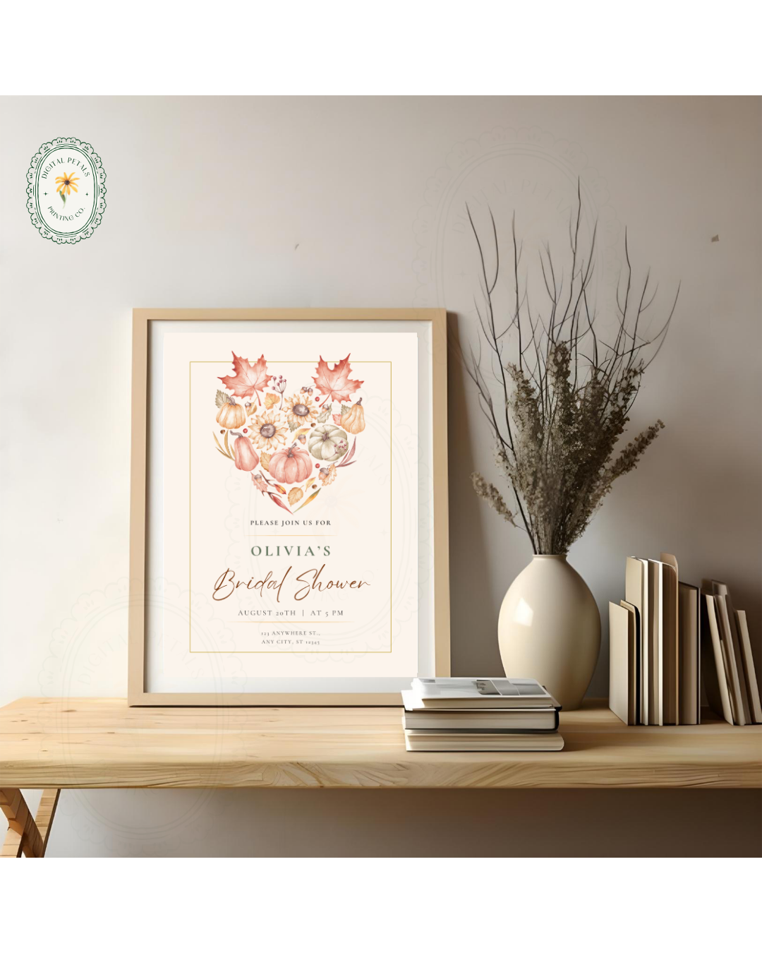 Burgundy Fall Leaves Bridal Shower Invitation Template | Editable Canva Digital Download