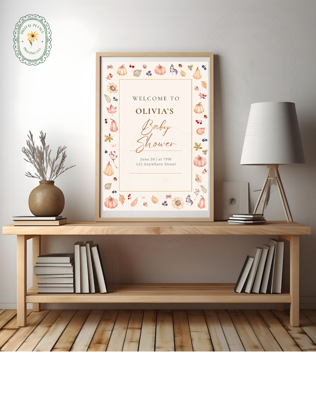 Autumn Harvest Wildflowers Baby Shower Welcome Sign Template | Editable Canva Digital Download