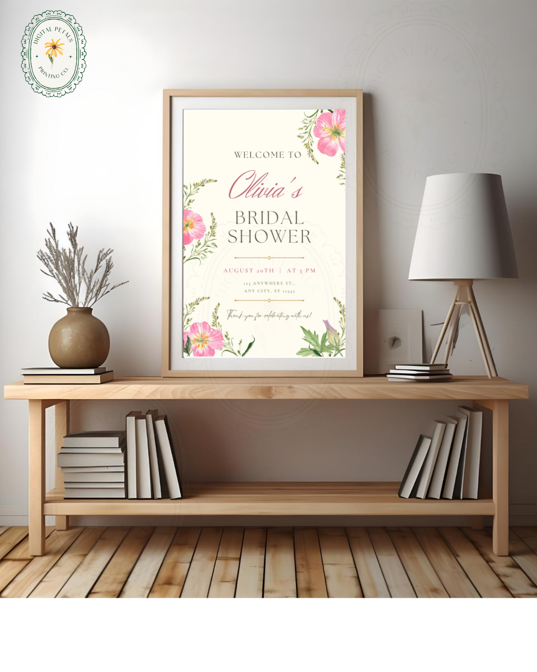 Dusty Rose & Blush Pink Wildflower Bridal Shower Welcome Sign | Editable Canva Template | Digital Download