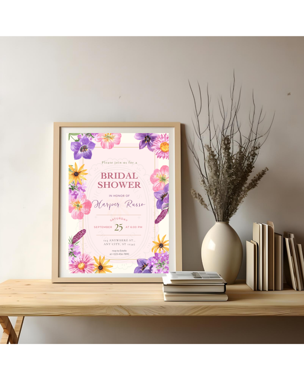 Wildflower Cottagecore Bridal Shower Invitation | Editable Canva Template, Floral Spring Botanical