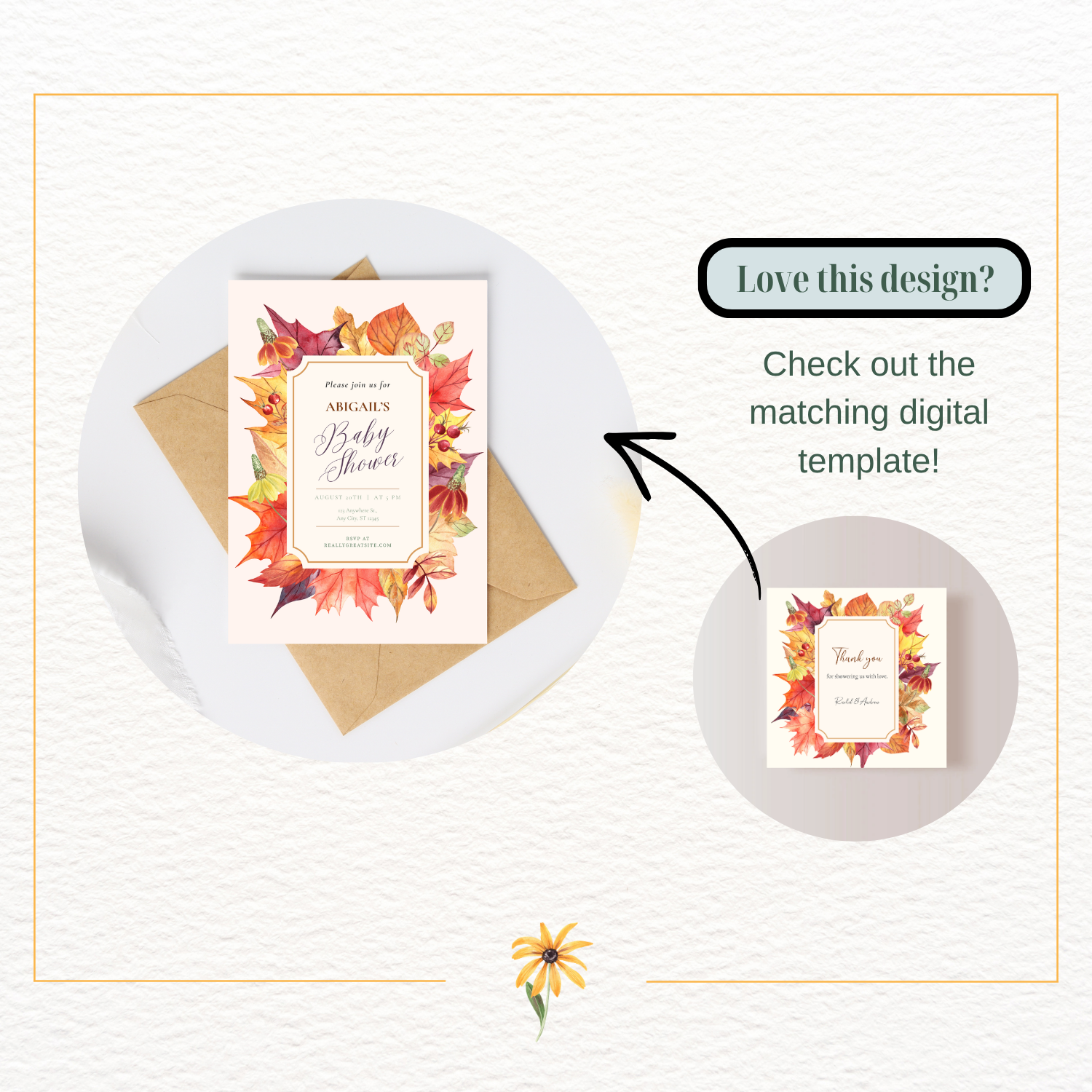 Autumn Harvest Wildflower Thank You Card Template Vol. 2 | Editable Canva Digital Download