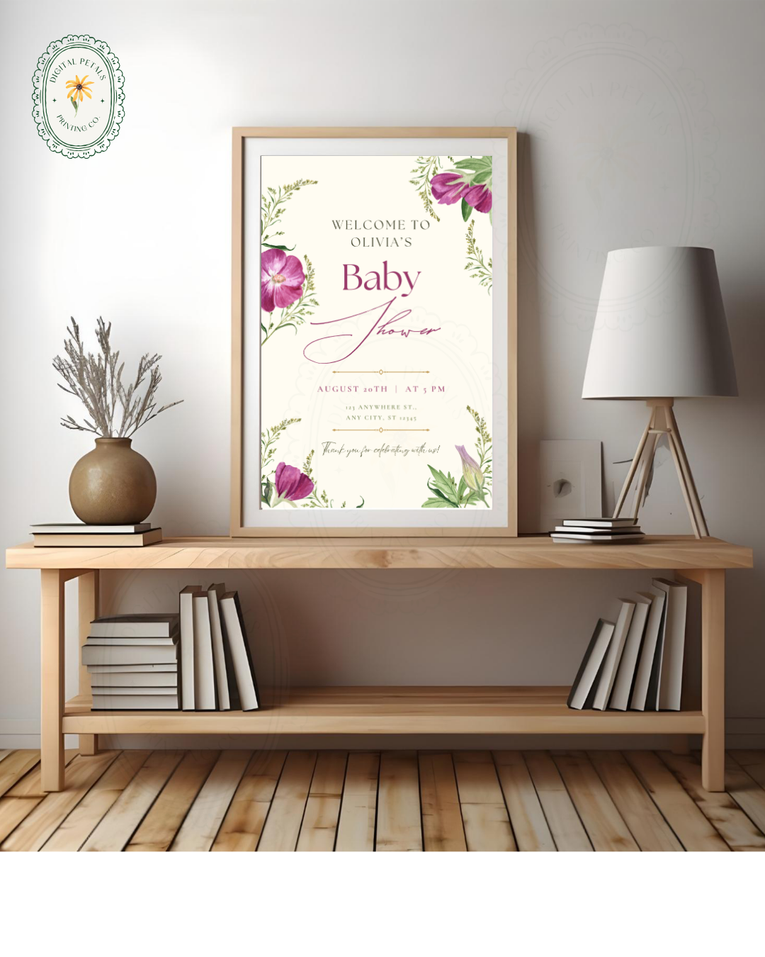 Lavender & Lilac Wildflower Baby Shower Welcome Sign | Editable Canva Template | Digital Download
