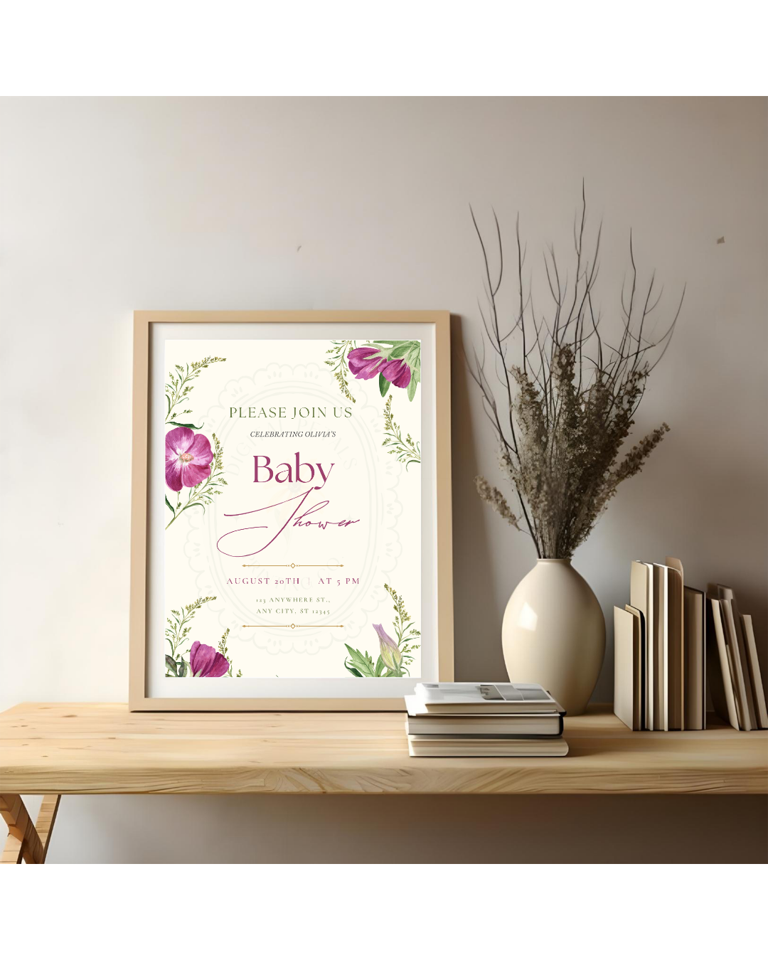 Lavender & Lilac Wildflower Baby Shower Invitation | Minimalist Printable Invite | Digital Download