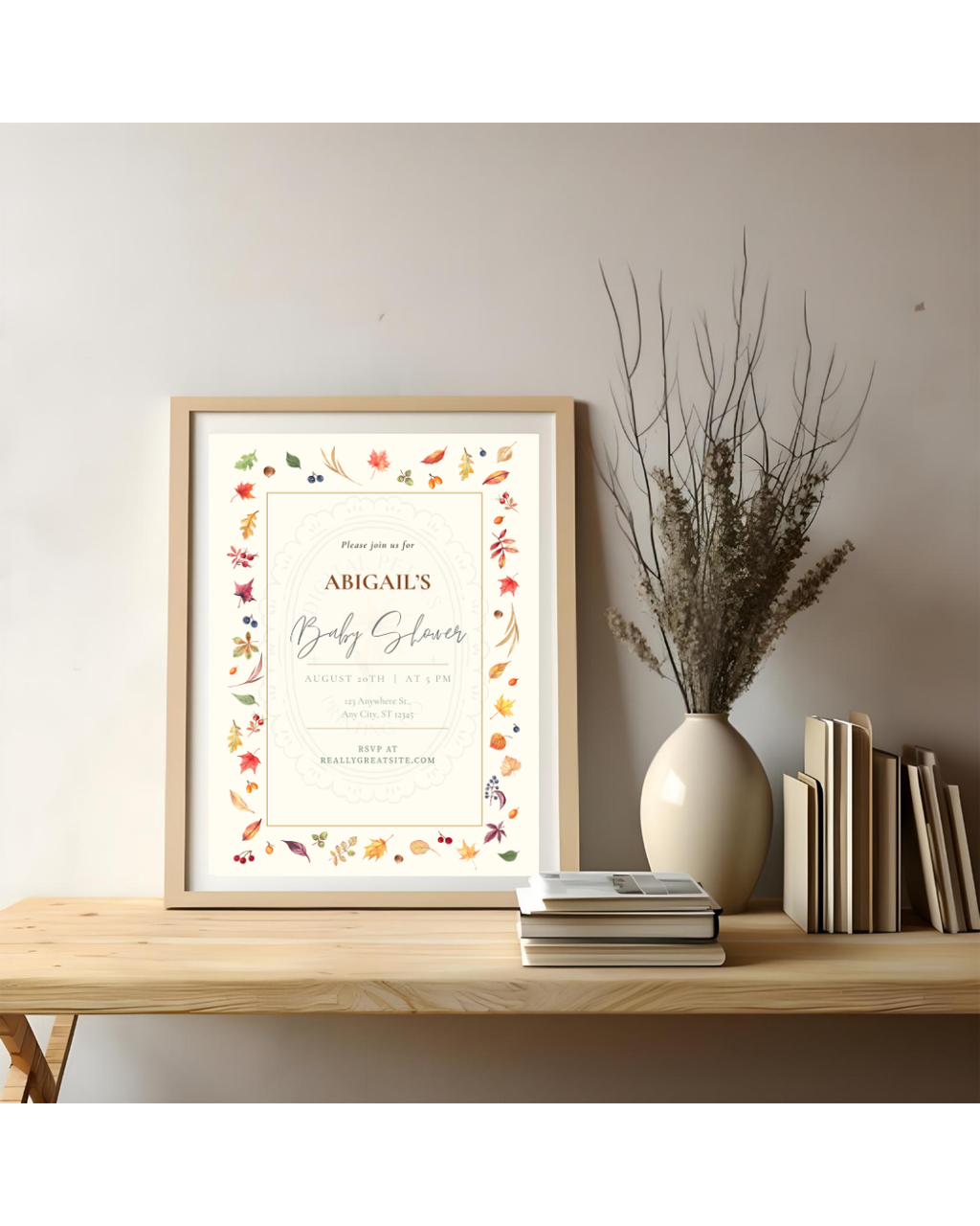 Fall Leaves Baby Shower Invitation Template | Terracotta & Cream | Digital Download