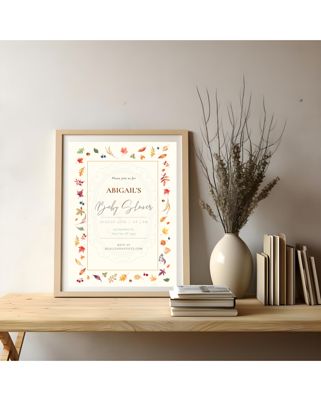 Fall Leaves Baby Shower Invitation Template | Terracotta & Cream | Digital Download