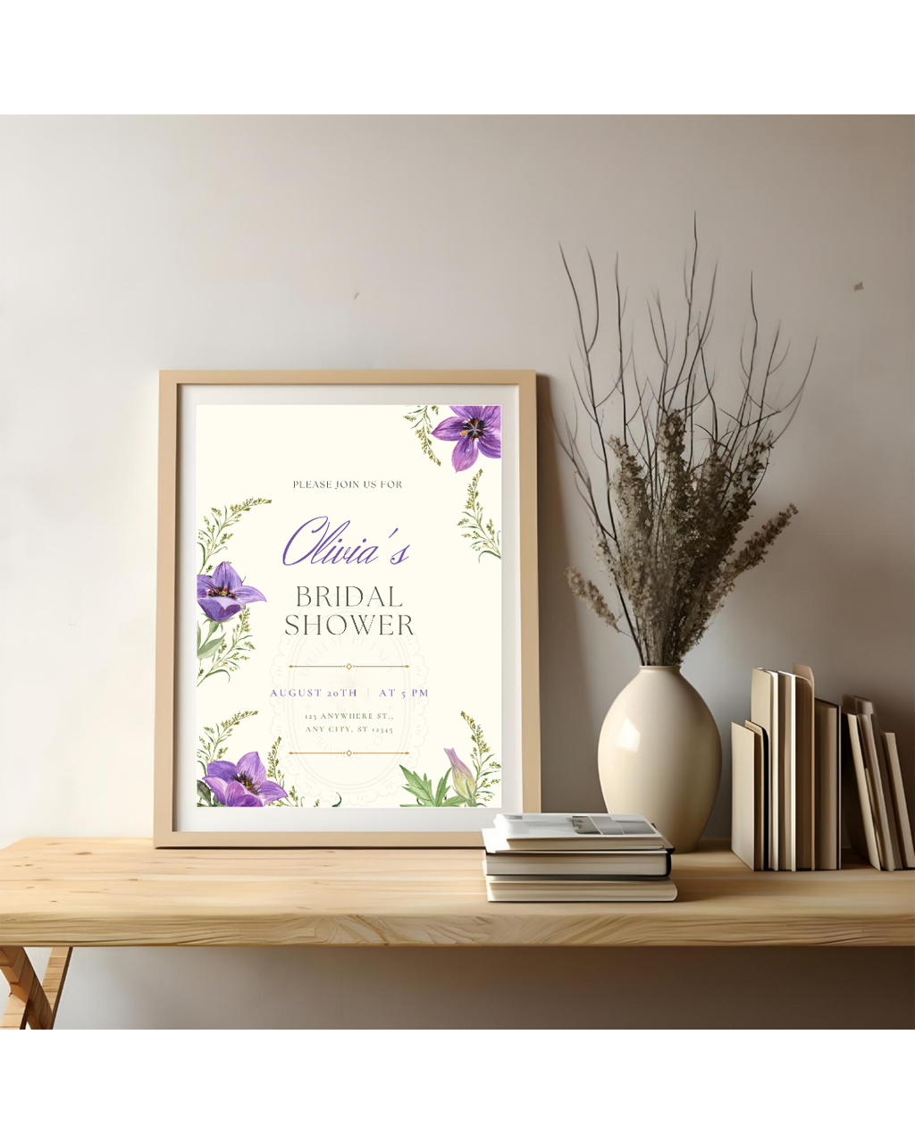 Violet & Periwinkle Wildflower Bridal Shower Invitation | Minimalist Printable Invite | Digital Download