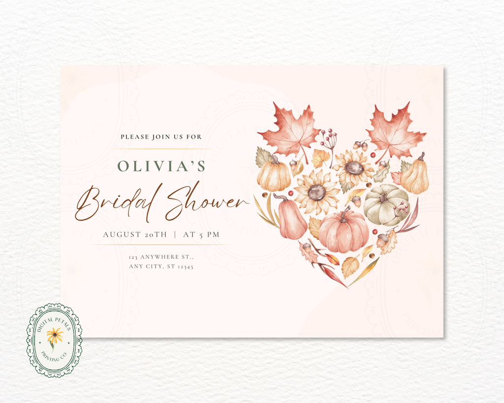 Autumn Maple Leaves Fall Bridal Shower Invitation | Printable Landscape Template | Digital Download