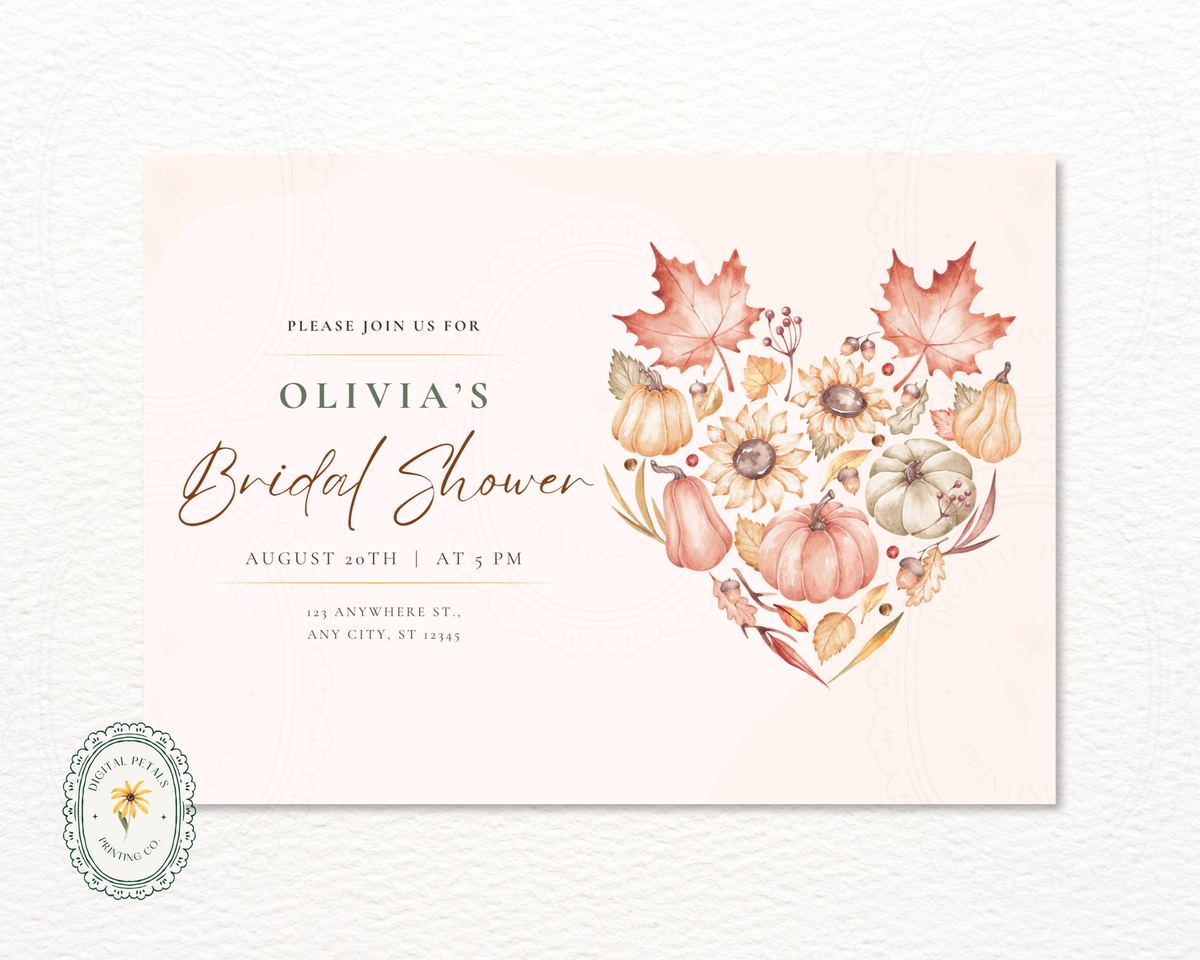 Autumn Maple Leaves Fall Bridal Shower Invitation | Printable Landscape Template | Digital Download