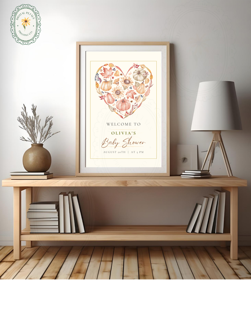 Terracotta & Rust Autumn Heart Baby Shower Welcome Sign | Editable Canva Template | Digital Download