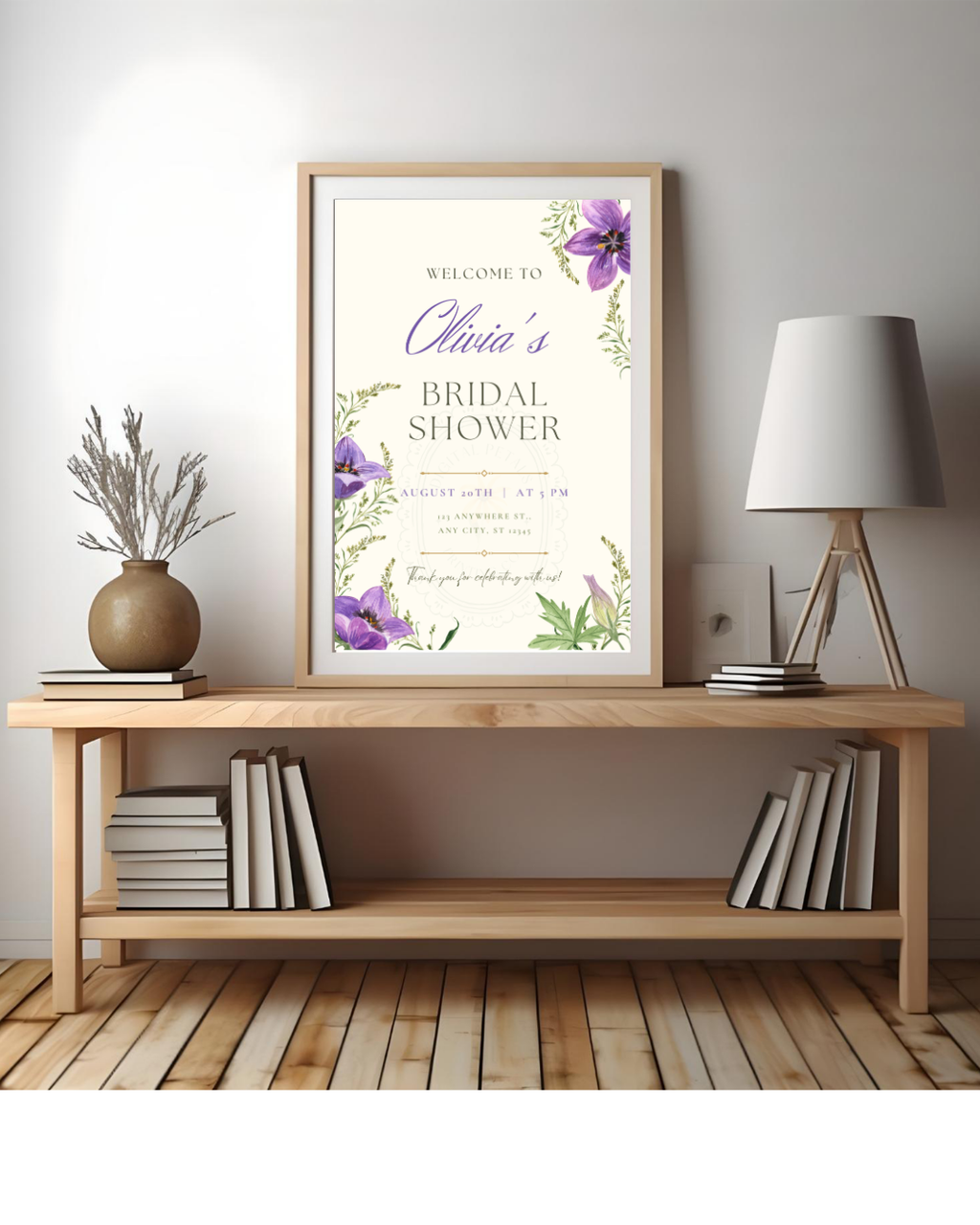 Violet & Periwinkle Wildflower Bridal Shower Welcome Sign | Editable Canva Template | Digital Download