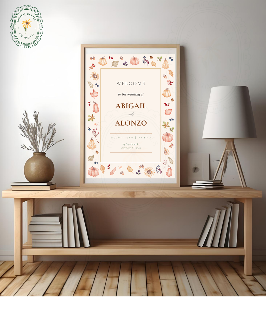 Autumn Harvest Wildflowers Wedding Welcome Sign Template | Editable Canva Digital Download
