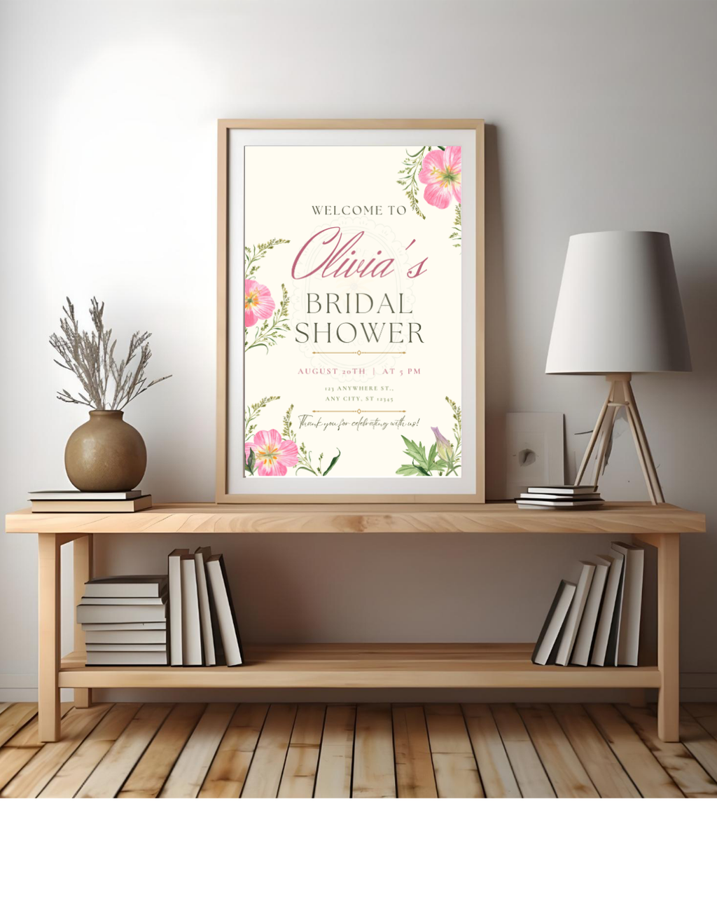 Pink Wildflower Bridal Shower Welcome Sign | Editable Canva Template | Digital Download