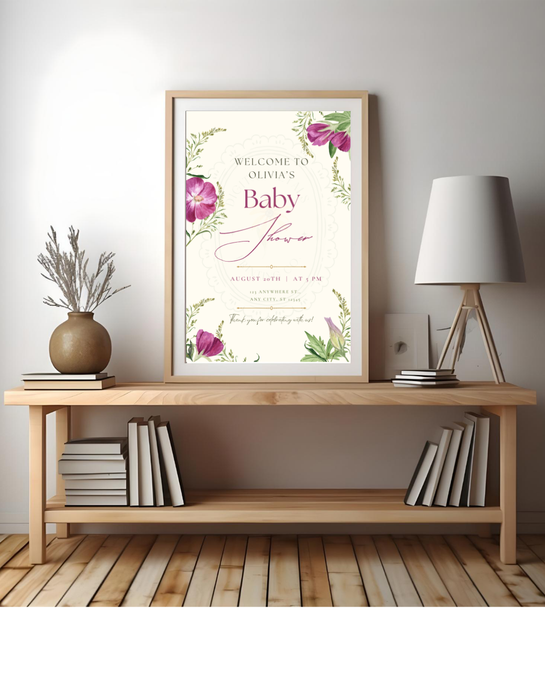 Lavender & Lilac Wildflower Baby Shower Welcome Sign | Editable Canva Template | Digital Download