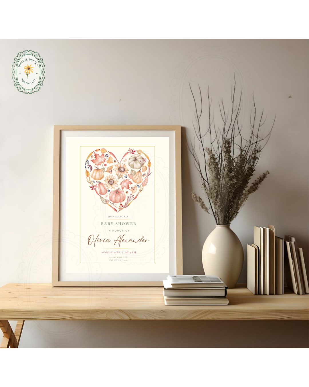 Terracotta & Rust Autumn Heart Baby Shower Invitation | Printable Floral Invite | Digital Download