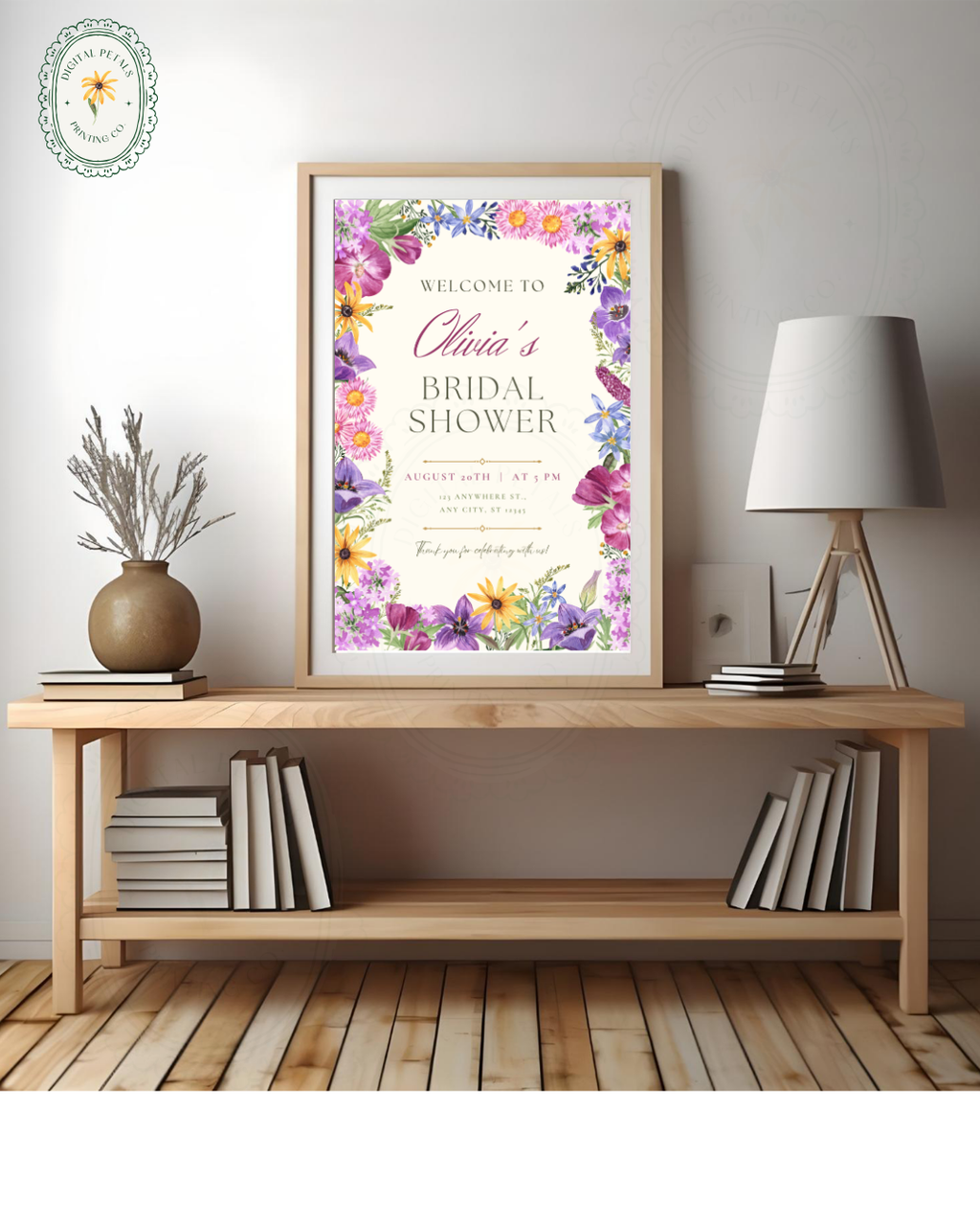 Boho Wildflower Border Bridal Shower Welcome Sign | Editable Canva Template | Digital Download