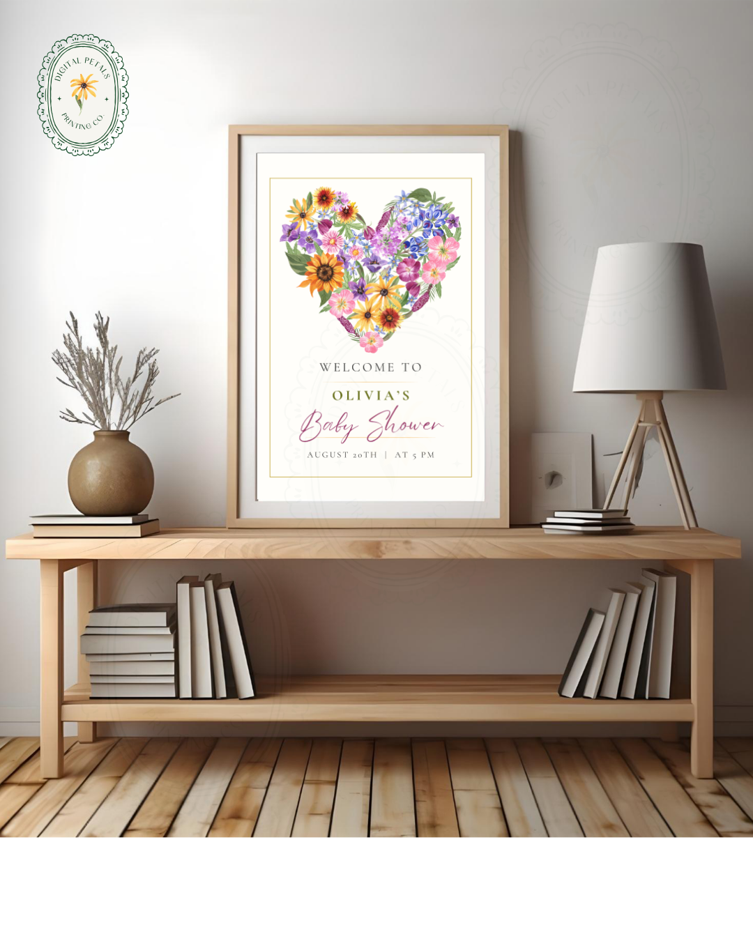 Boho Wildflower Heart Baby Shower Welcome Sign | Editable Canva Template | Instant Digital Download