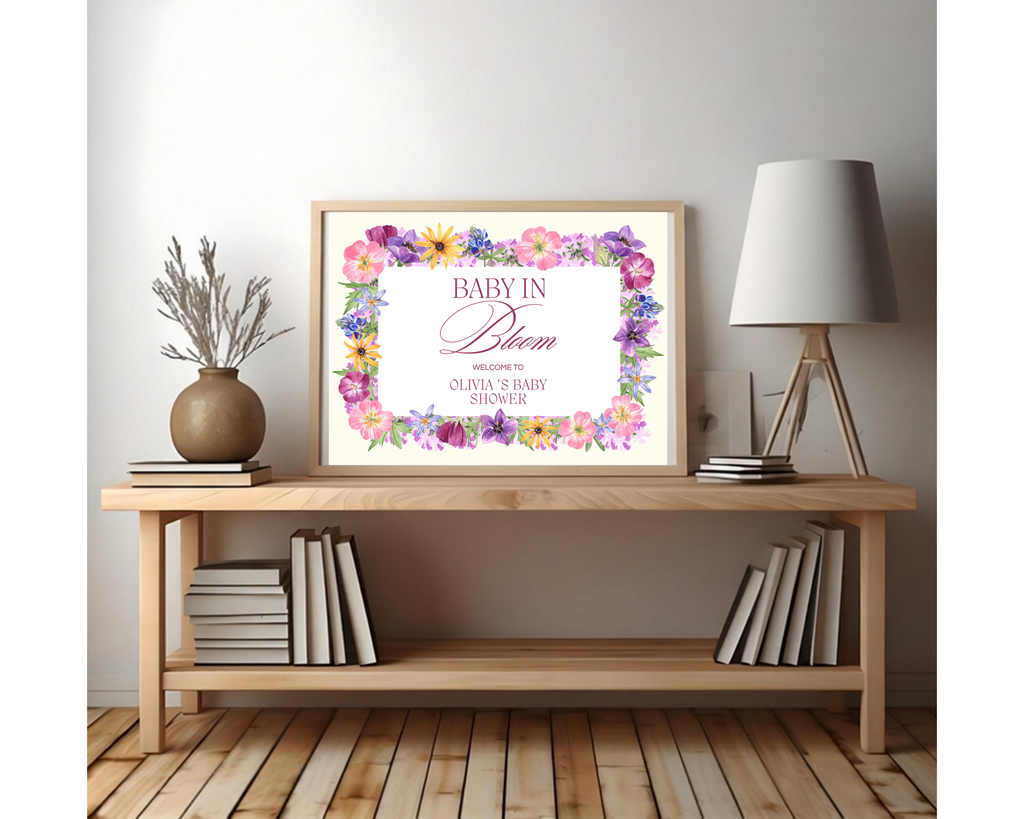 Baby Shower Garden Party Welcome Sign Wildflower Template | Editable Canva Digital Download