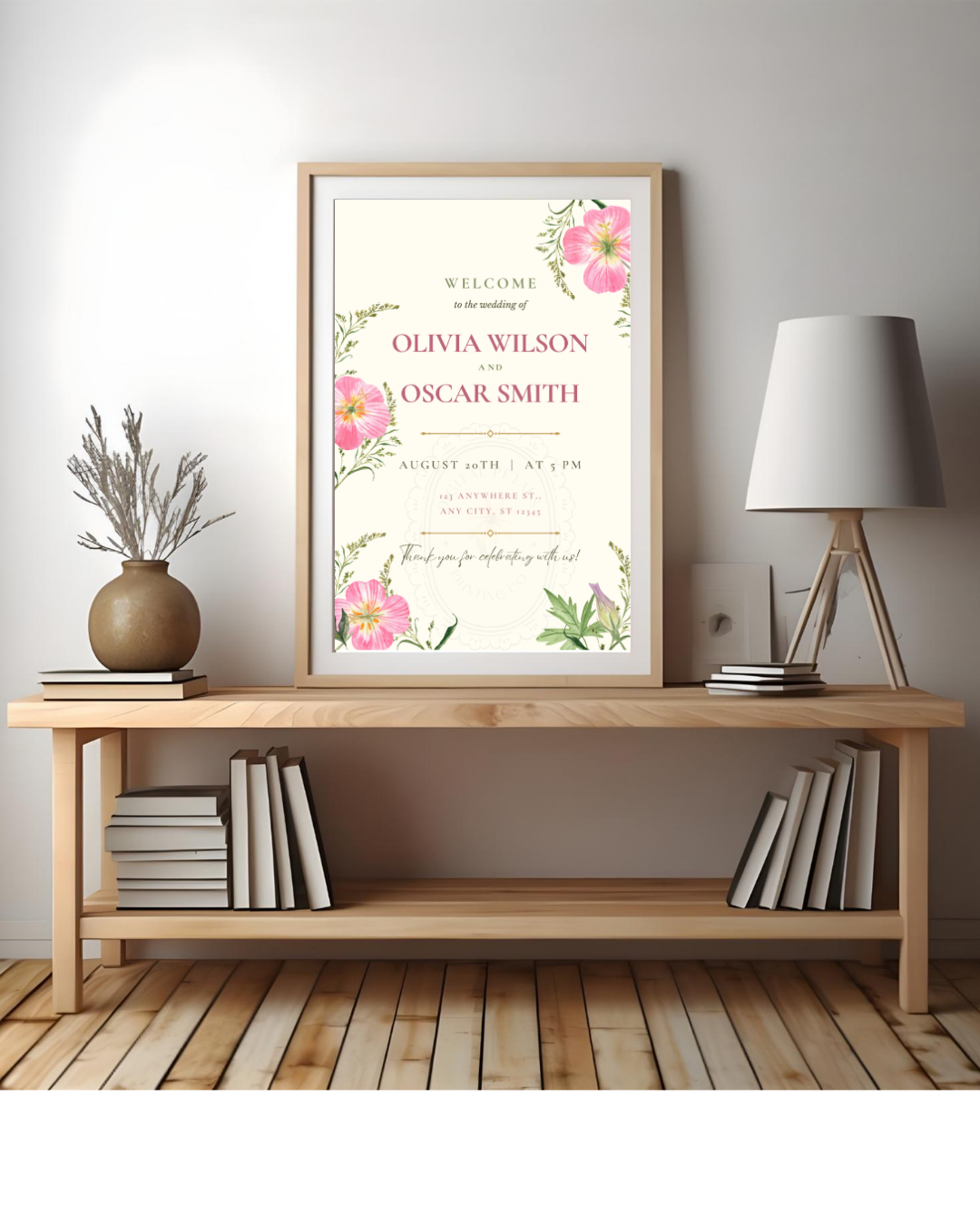 Dusty Rose & Blush Pink Wildflower Wedding Welcome Sign | Editable Canva Template | Digital Download