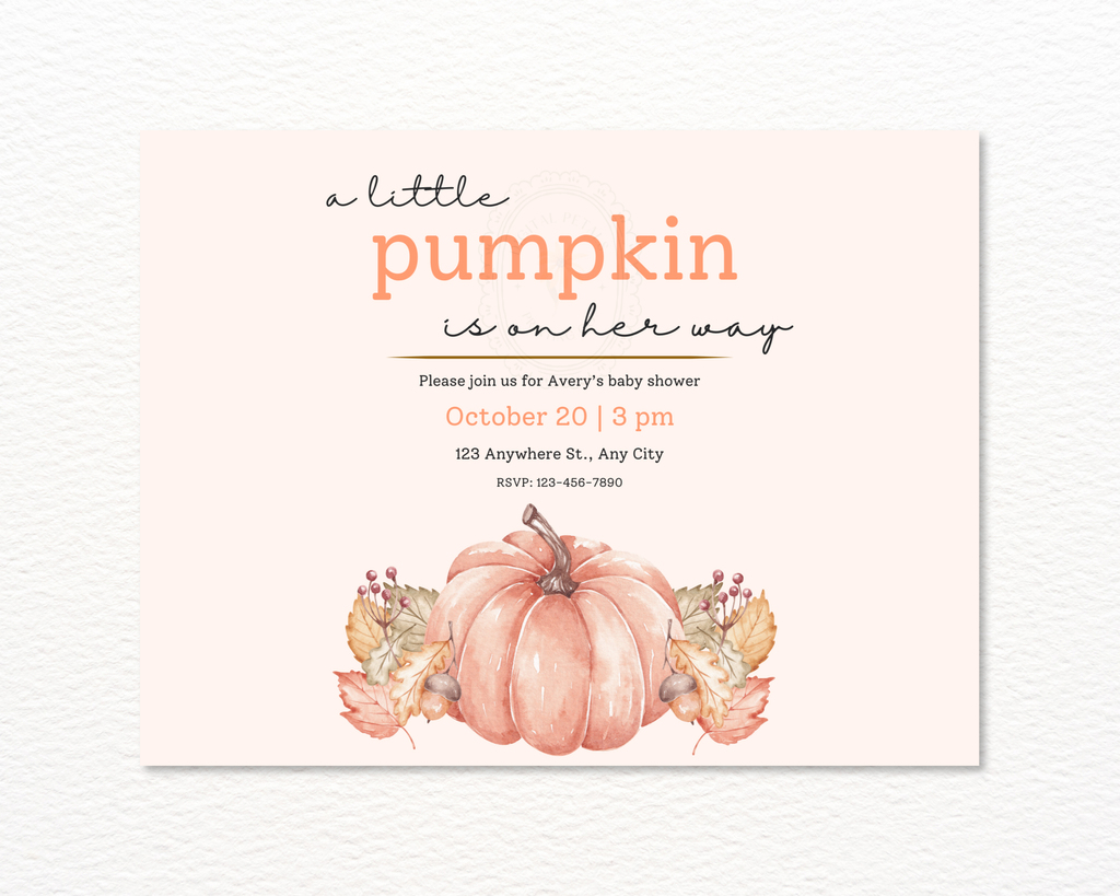 A Little Pumpkin Baby Shower Invitation | Autumn Landscape Digital Download | Canva Editable