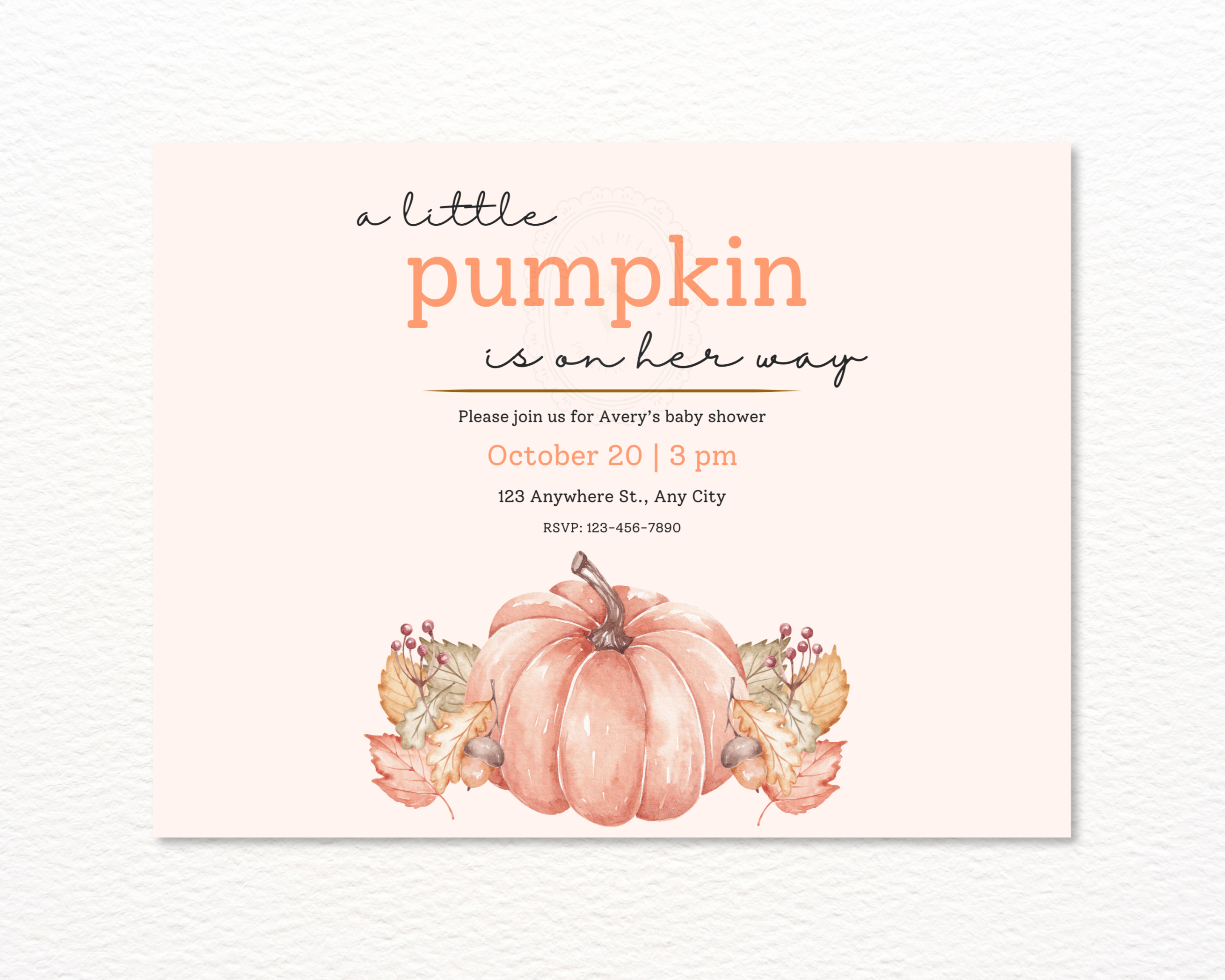A Little Pumpkin Baby Shower Invitation | Autumn Landscape Digital Download | Canva Editable