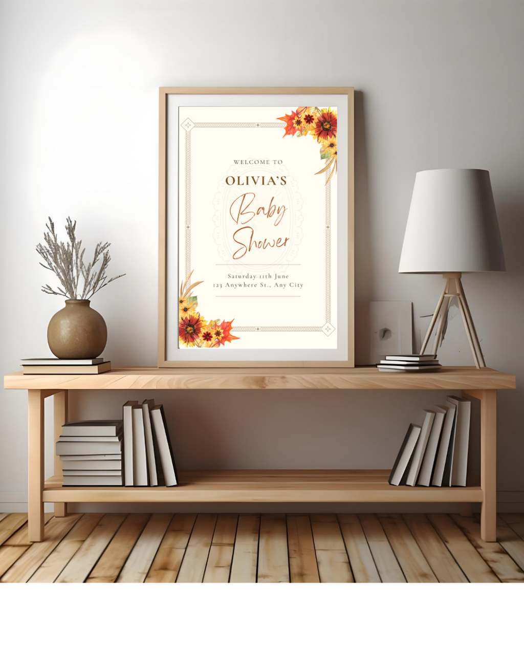 Rustic Fall Wildflowers Baby Shower Welcome Sign Template | Hand Painted Cottagecore Digital Download