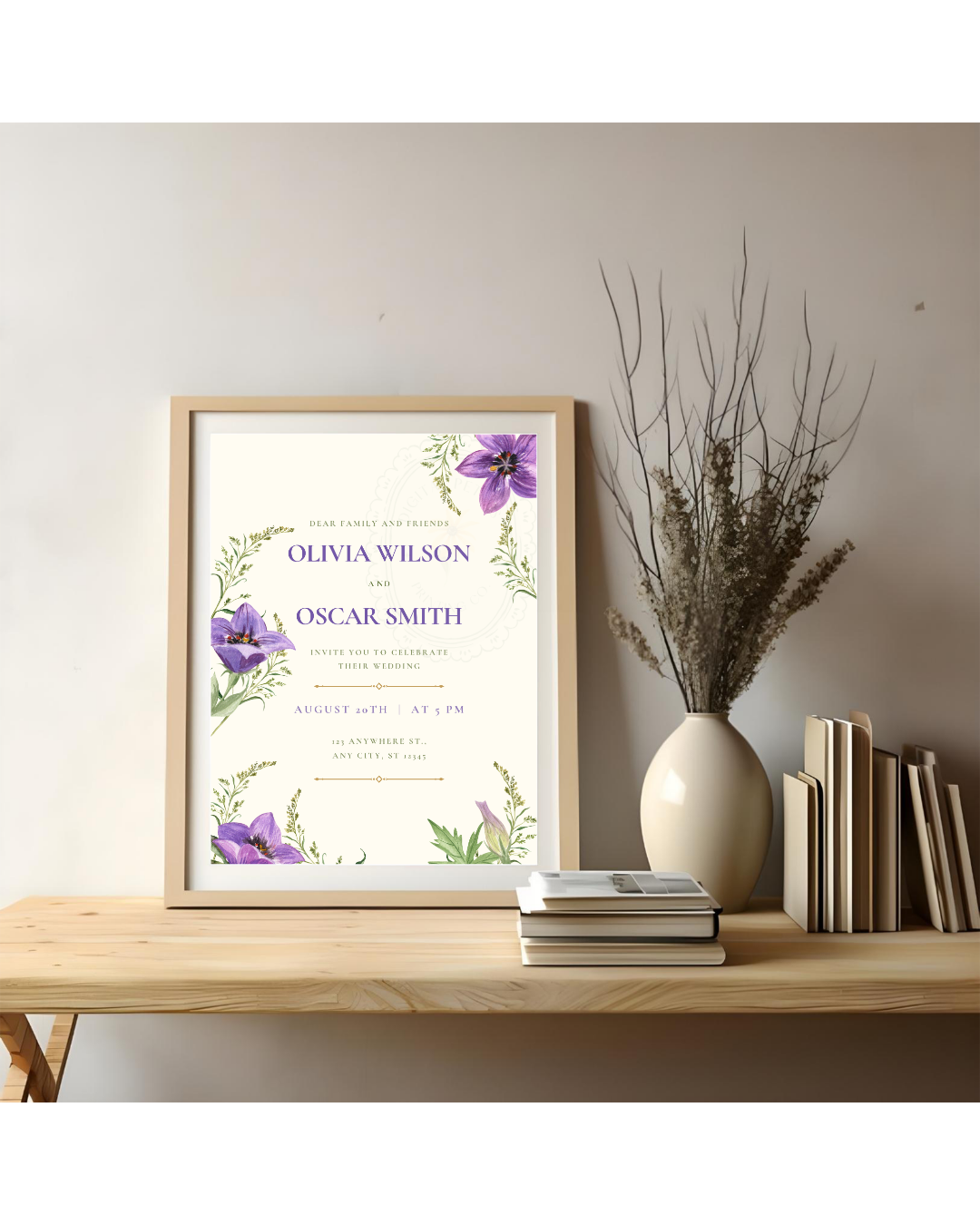 Violet & Periwinkle Wildflower Wedding Invitation | Minimalist Printable Invite | Digital Download