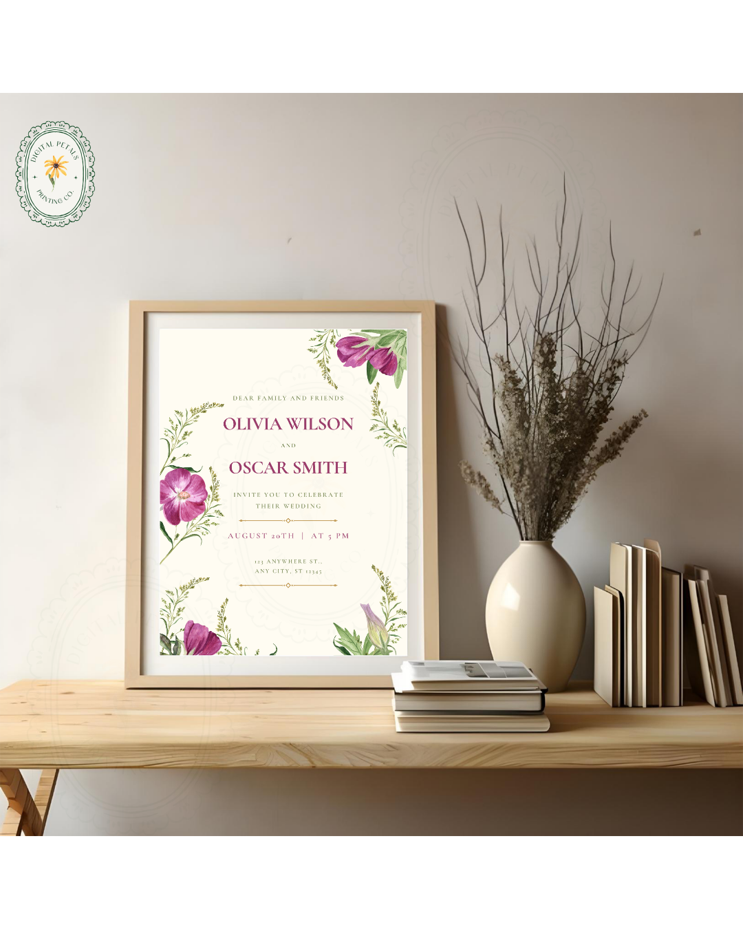 Lavender & Lilac Wildflower Wedding Invitation | Minimalist Printable Invite | Digital Download