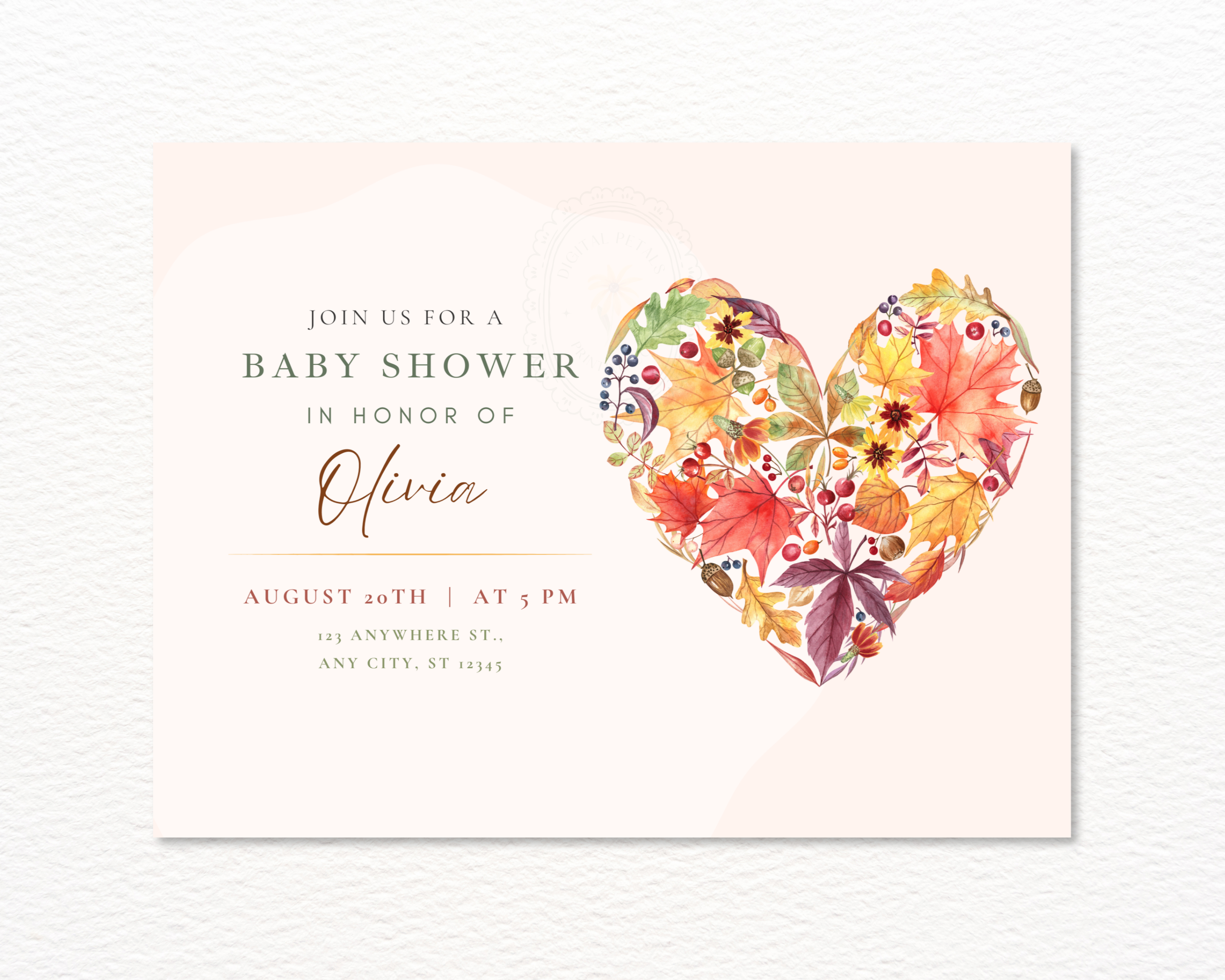Rustic Fall Baby Shower Invitation Template | Autumn Floral Landscape | Canva Digital Download