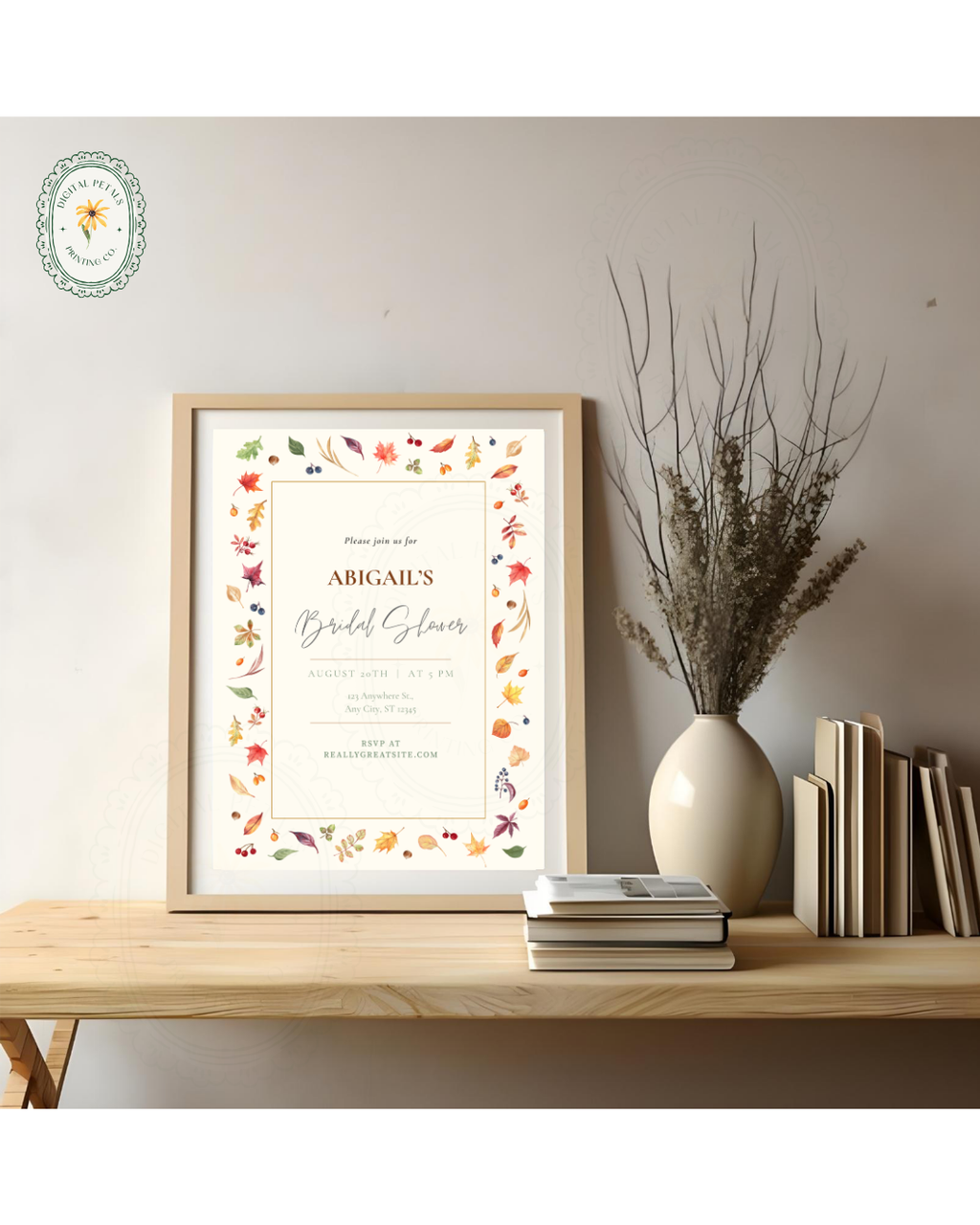 Fall Leaves Bridal Shower Invitation Template | Terracotta & Cream | Digital Download