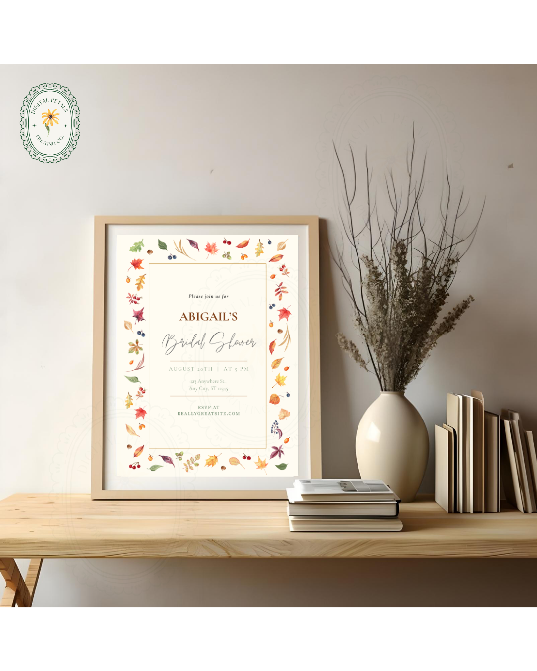 Fall Leaves Bridal Shower Invitation Template | Terracotta & Cream | Digital Download