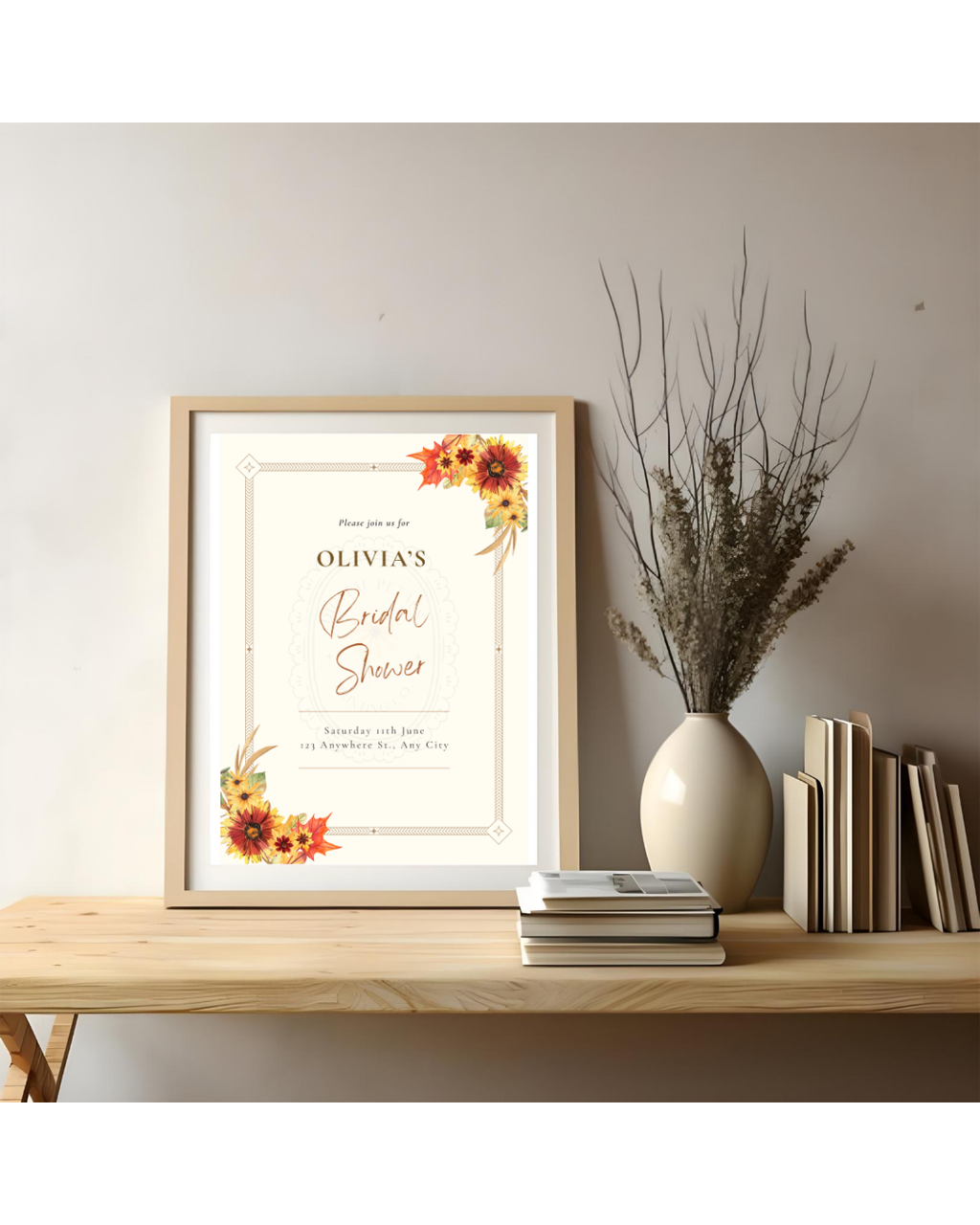 Rustic Fall Wildflowers Bridal Shower Invitation Template | Hand Painted Cottagecore Digital Download