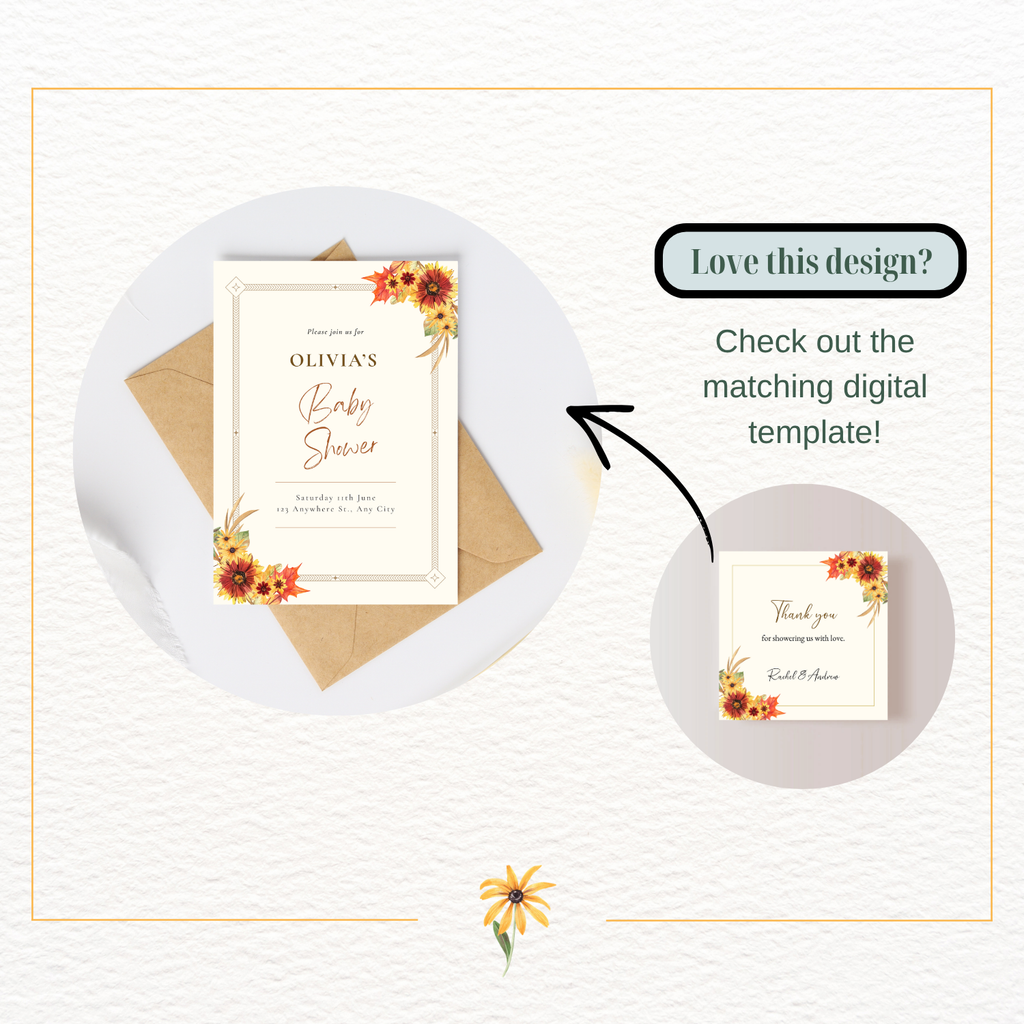Rustic Fall Wildflower Thank You Card Template | Editable Canva Digital Download