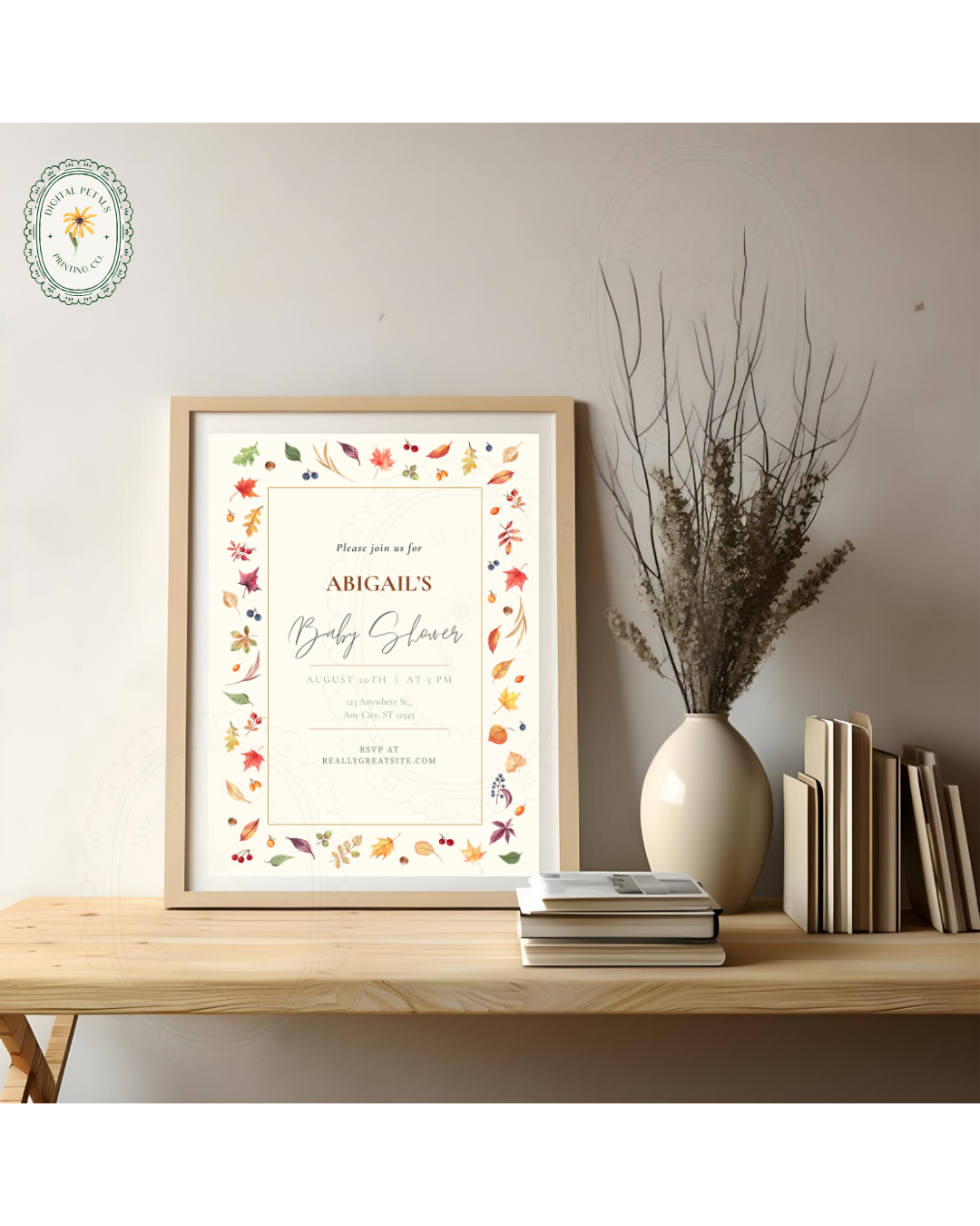 Fall Leaves Baby Shower Invitation Template | Terracotta & Cream | Digital Download