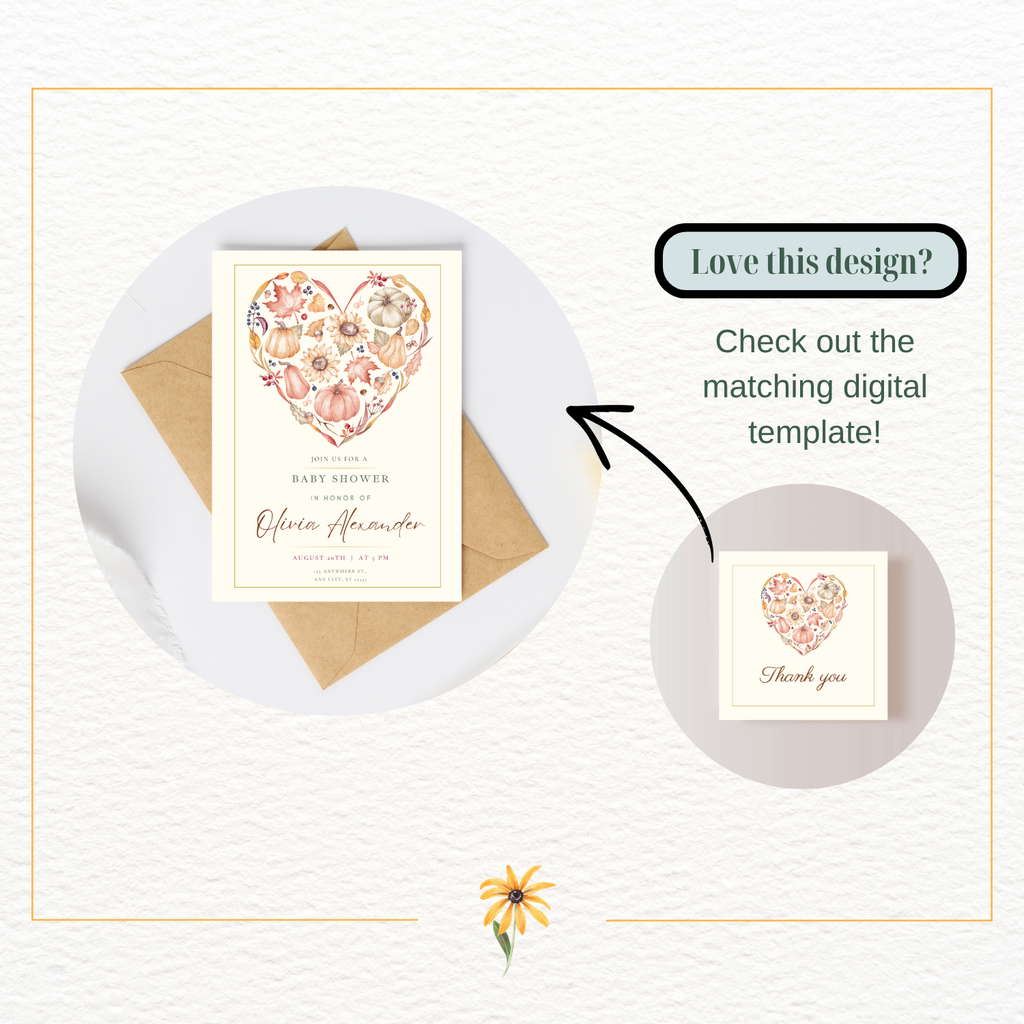 Autumn Heart Thank You Card Template | Editable Canva Digital Download