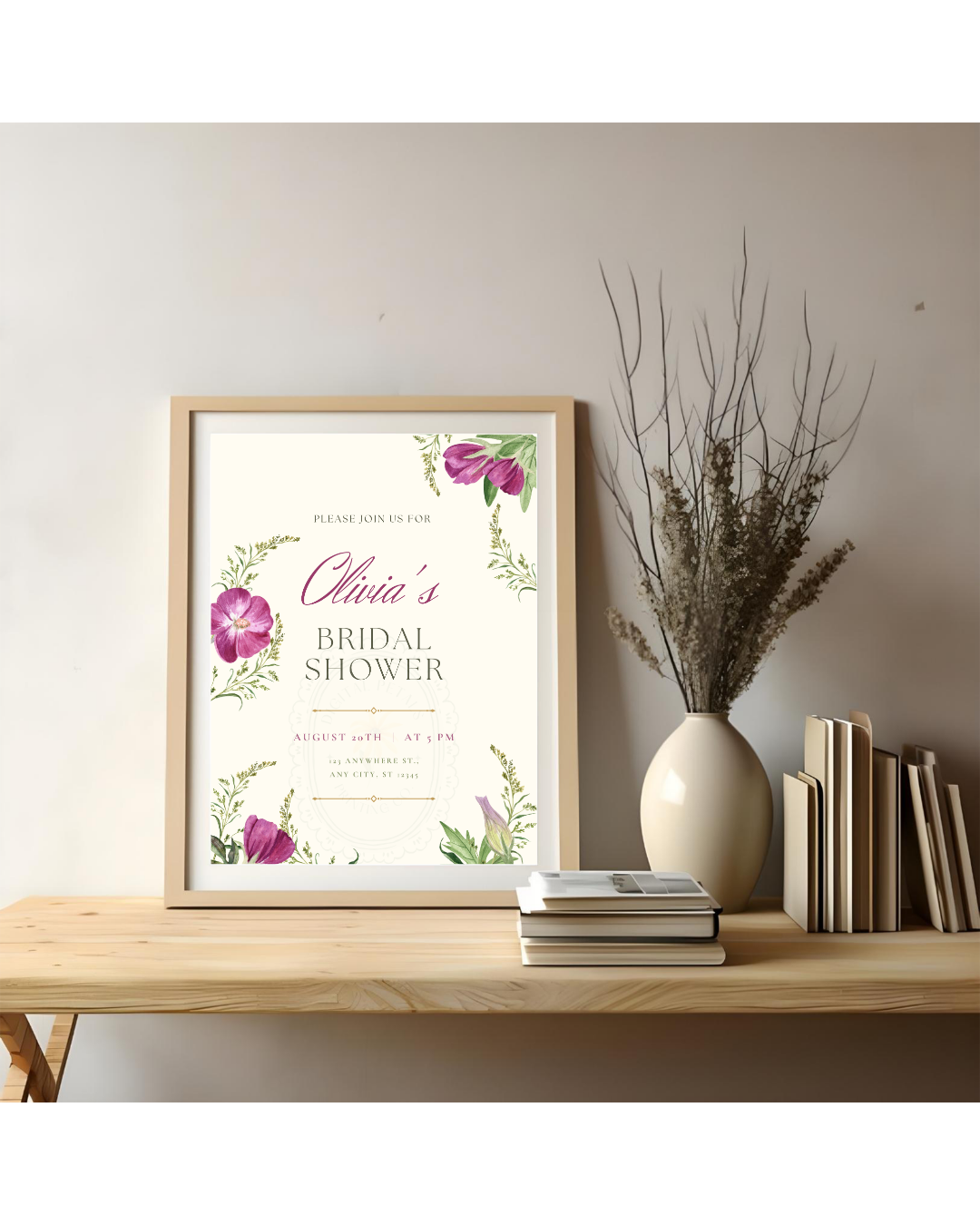 Lavender & Lilac Wildflower Bridal Shower Invitation | Minimalist Printable Invite | Digital Download