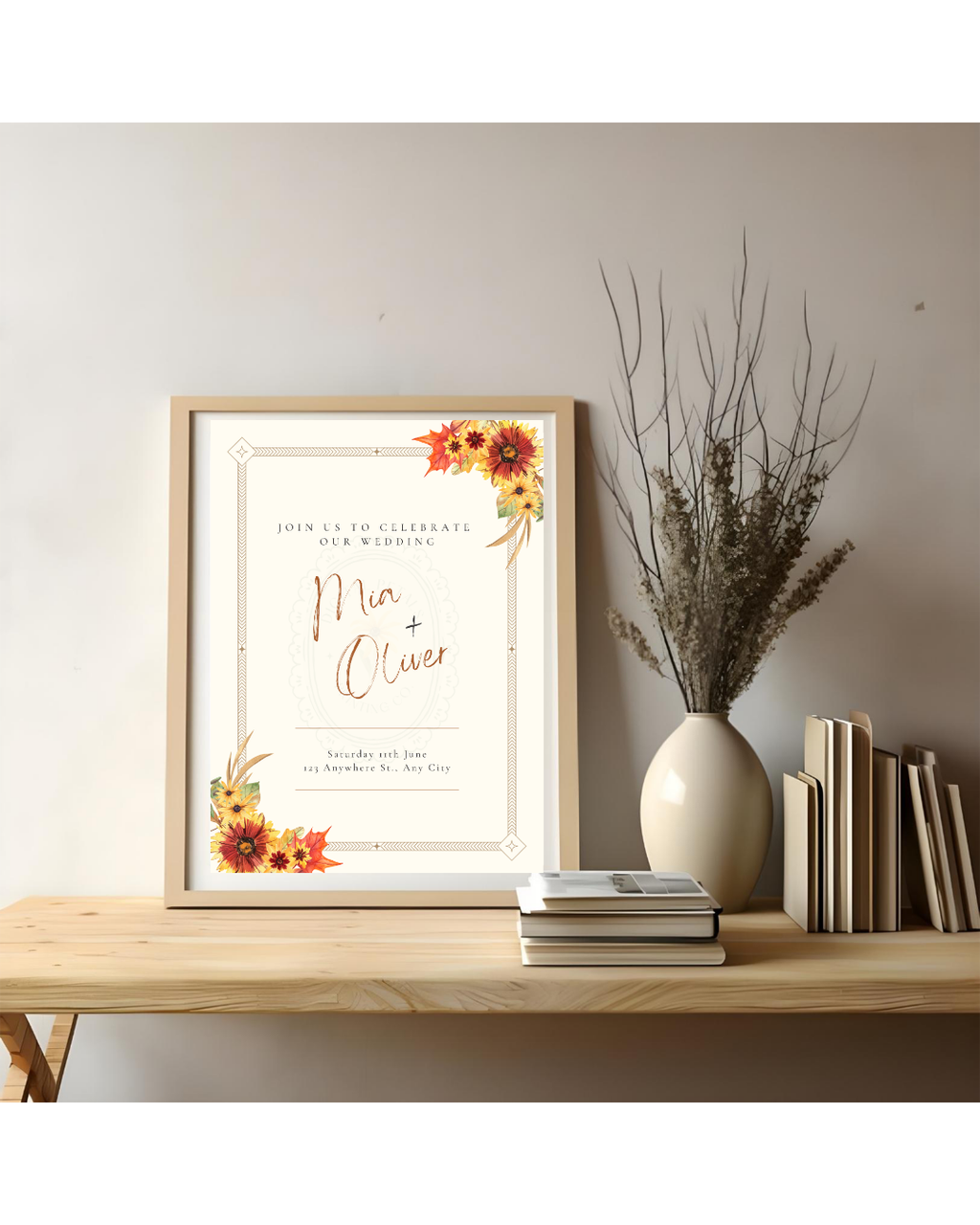 Rustic Fall Wildflowers Wedding Invitation Template | Hand Painted Cottagecore Digital Download