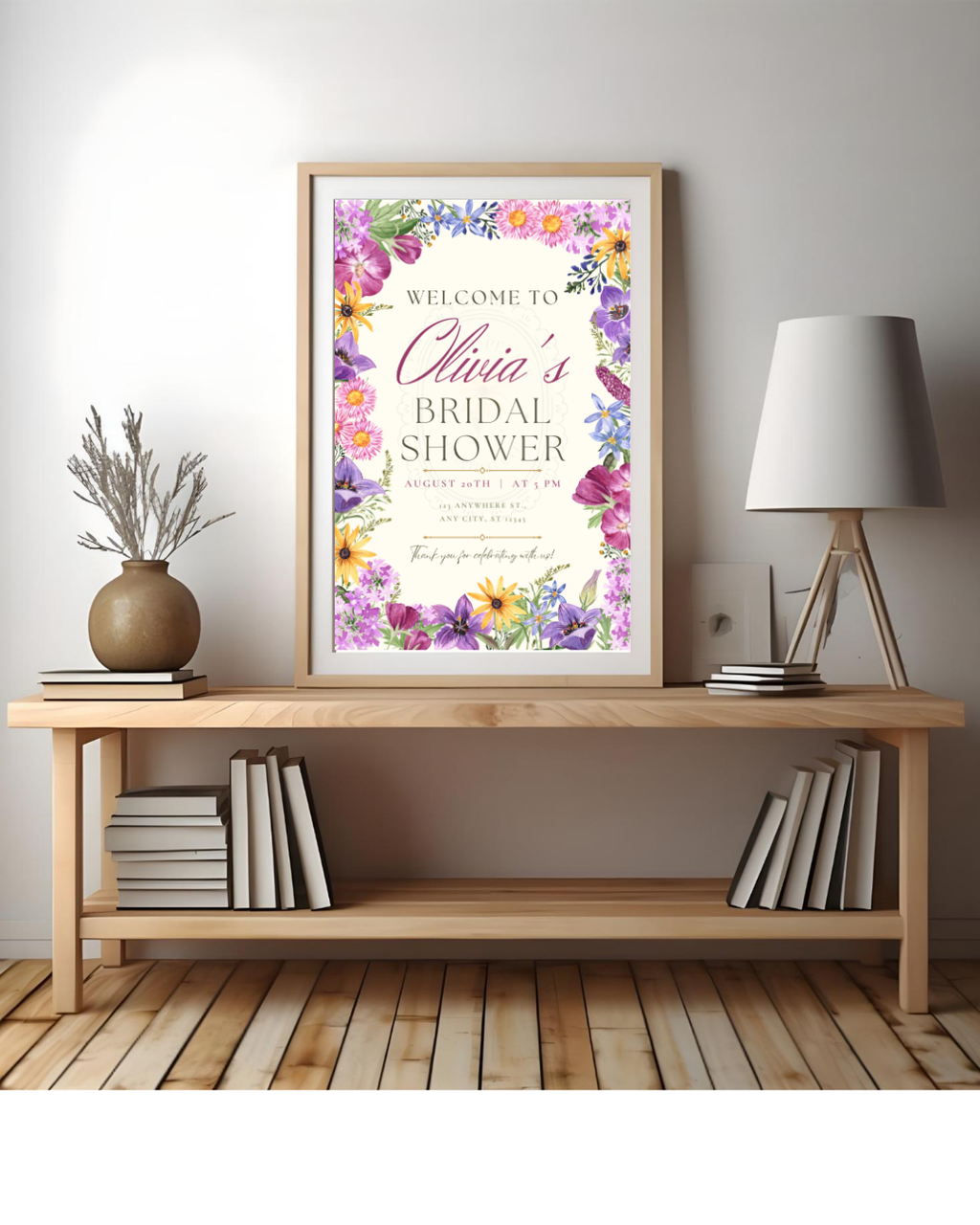 Wildflower Border Bridal Shower Welcome Sign | Editable Canva Template | Digital Download